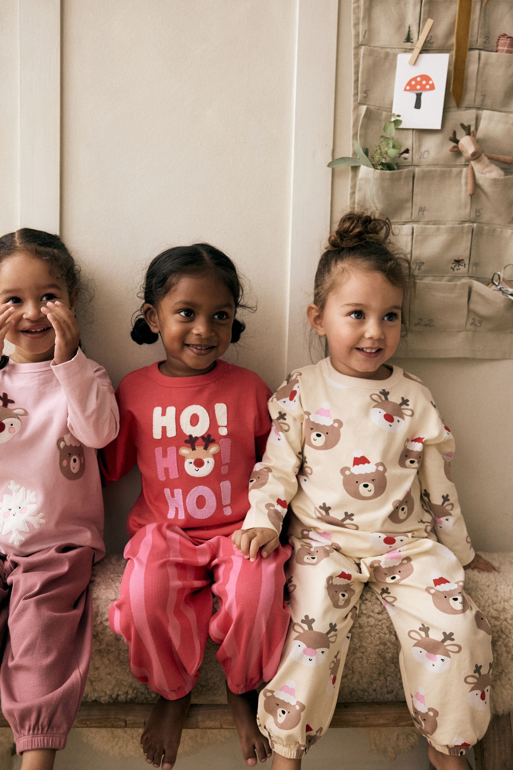 Pink/Cream Christmas 100% Cotton Joggers Pyjamas 3 Pack (9mths-12yrs)