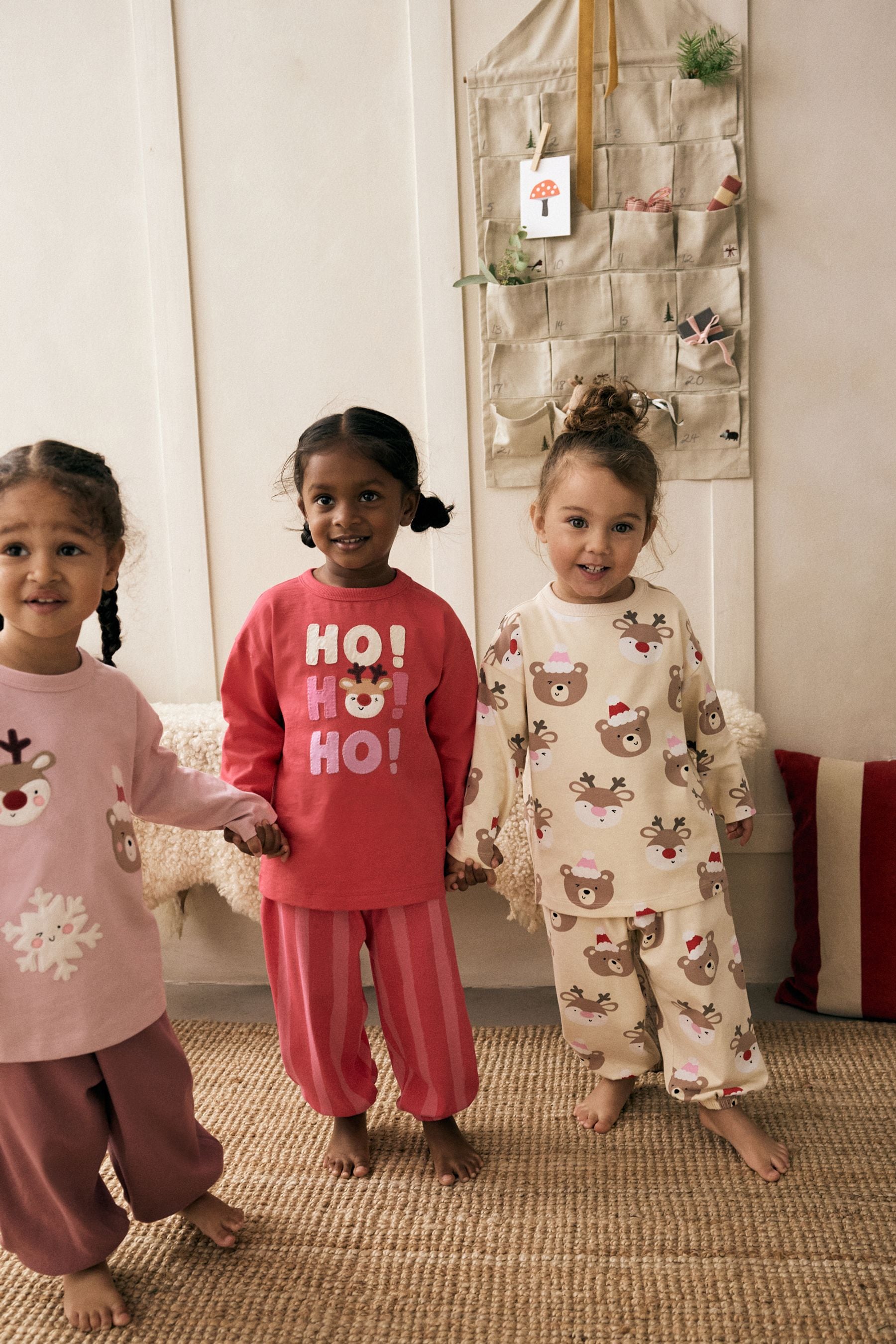 Pink/Cream Christmas Jogger Pyjamas 3 Pack (9mths-12yrs)