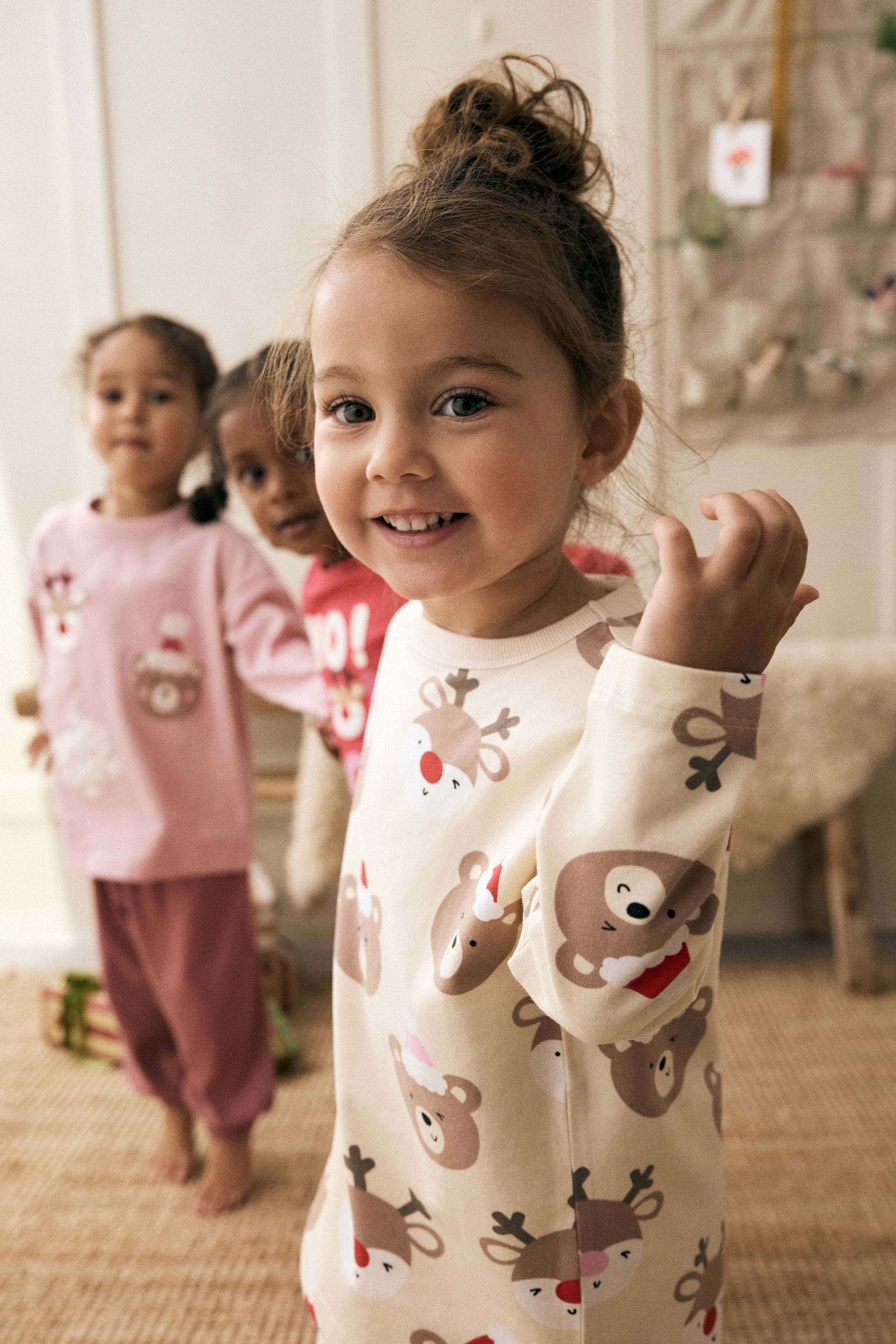 Pink/Cream Christmas Jogger Pyjamas 3 Pack (9mths-12yrs)