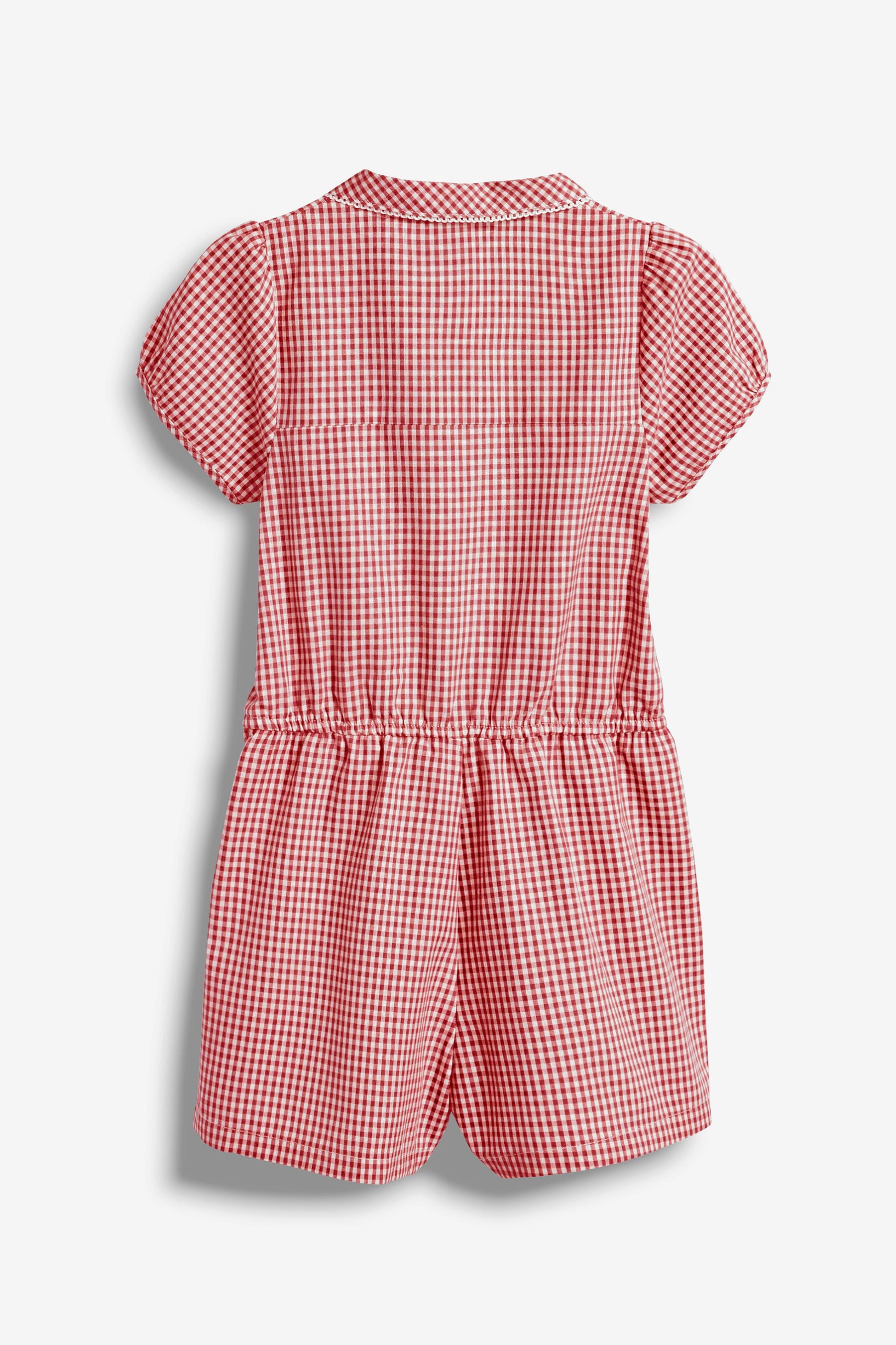 Red Zip Front Cotton Rich Gingham School Playsuit (3-14yrs)