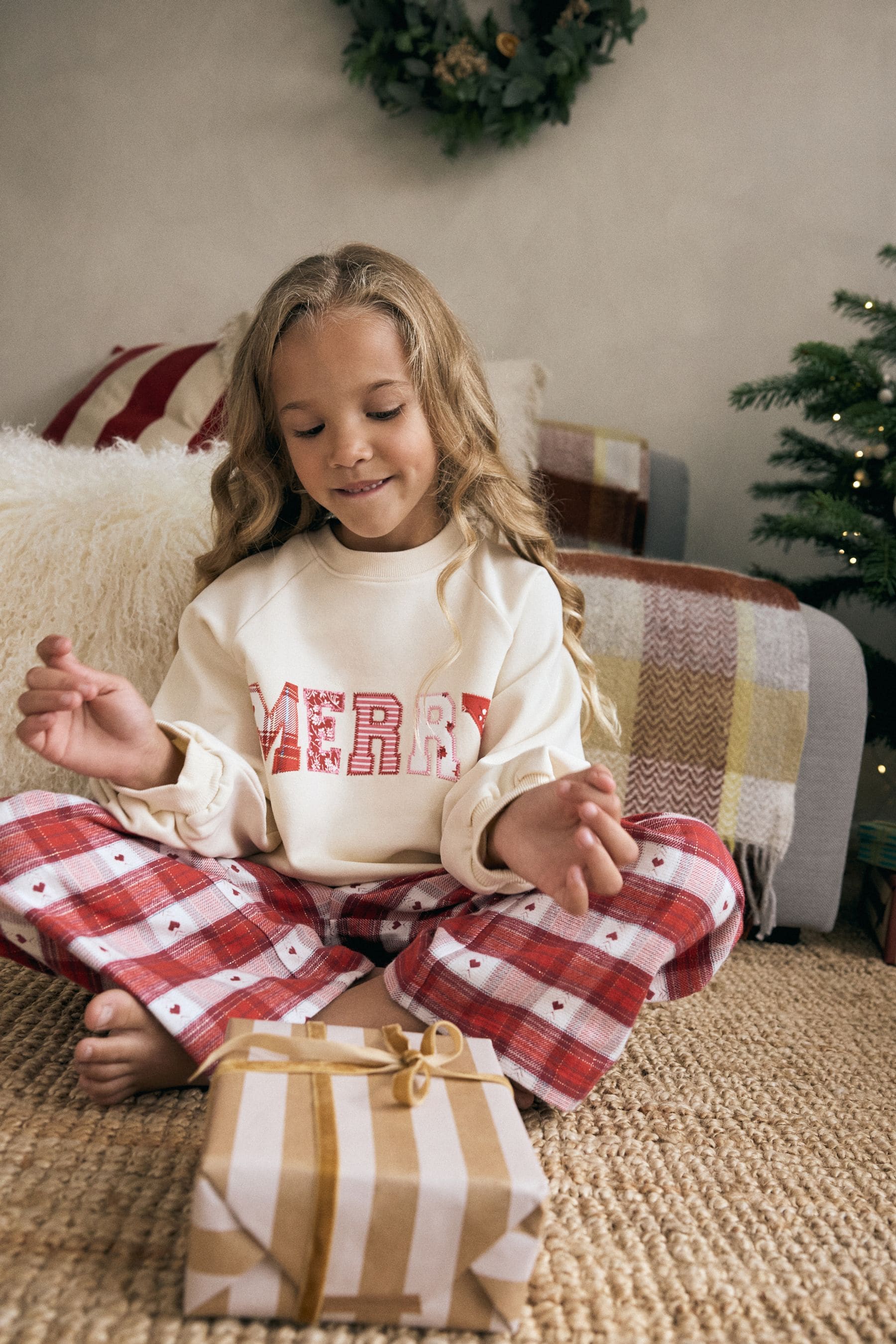 Red/Cream Christmas Woven Wide Leg Pyjamas 1 Pack (1.5-16yrs)