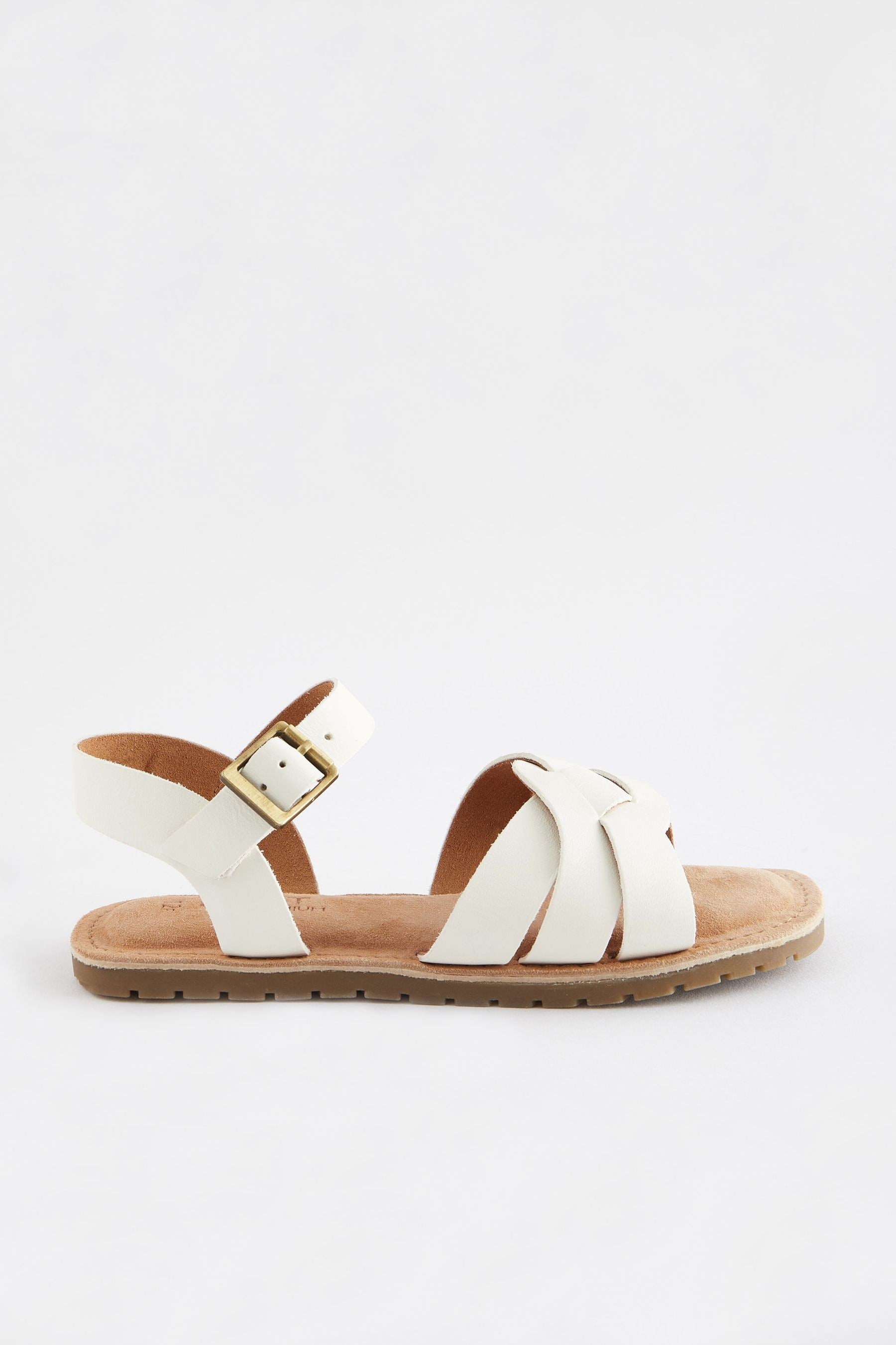 White Leather Woven Sandals