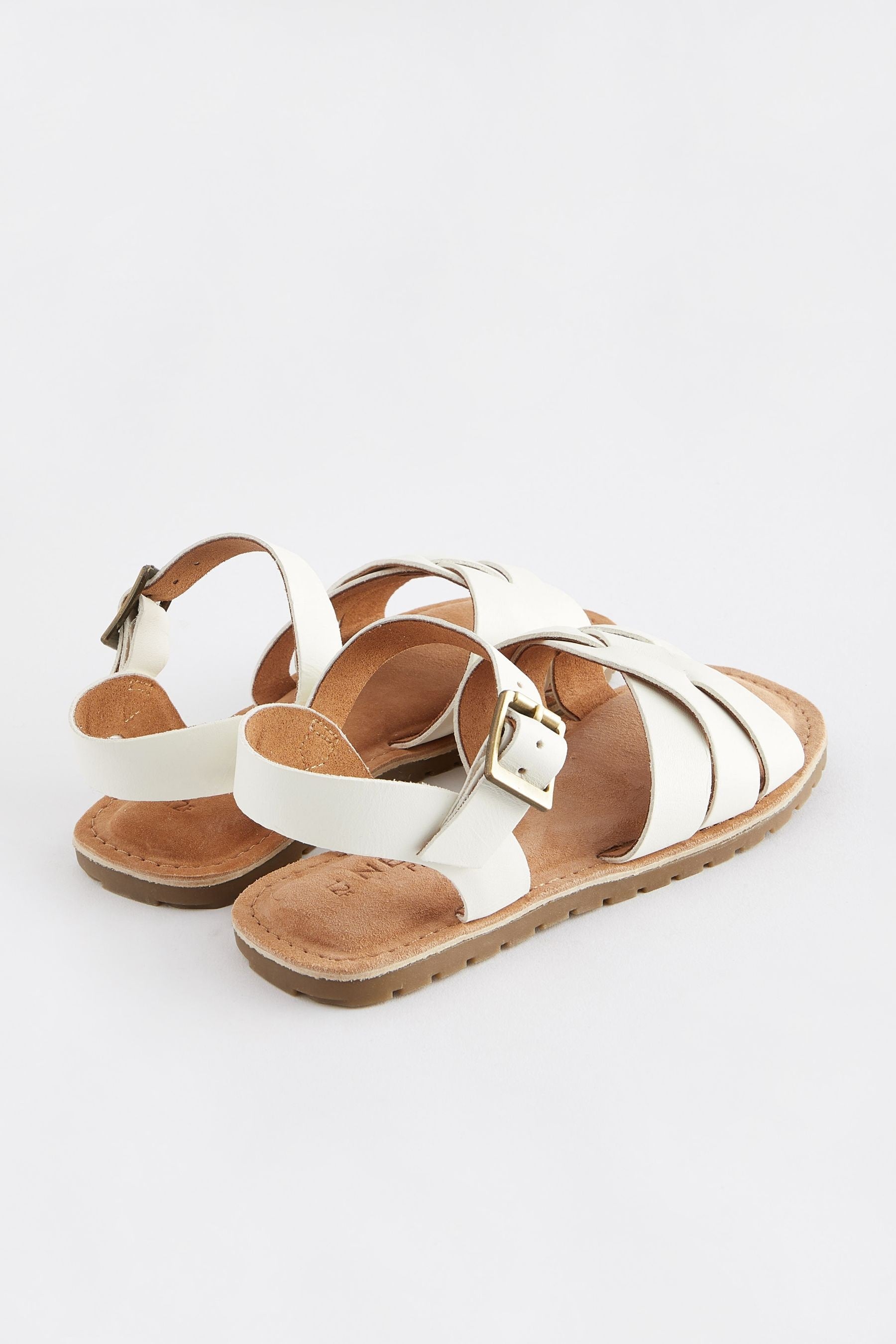 White Standard Fit (F) Leather Woven Sandals