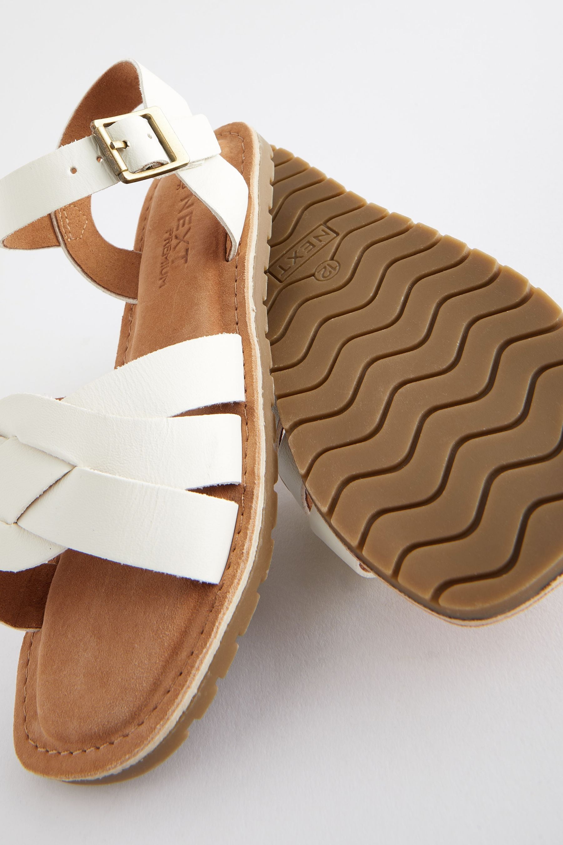 White Standard Fit (F) Leather Woven Sandals