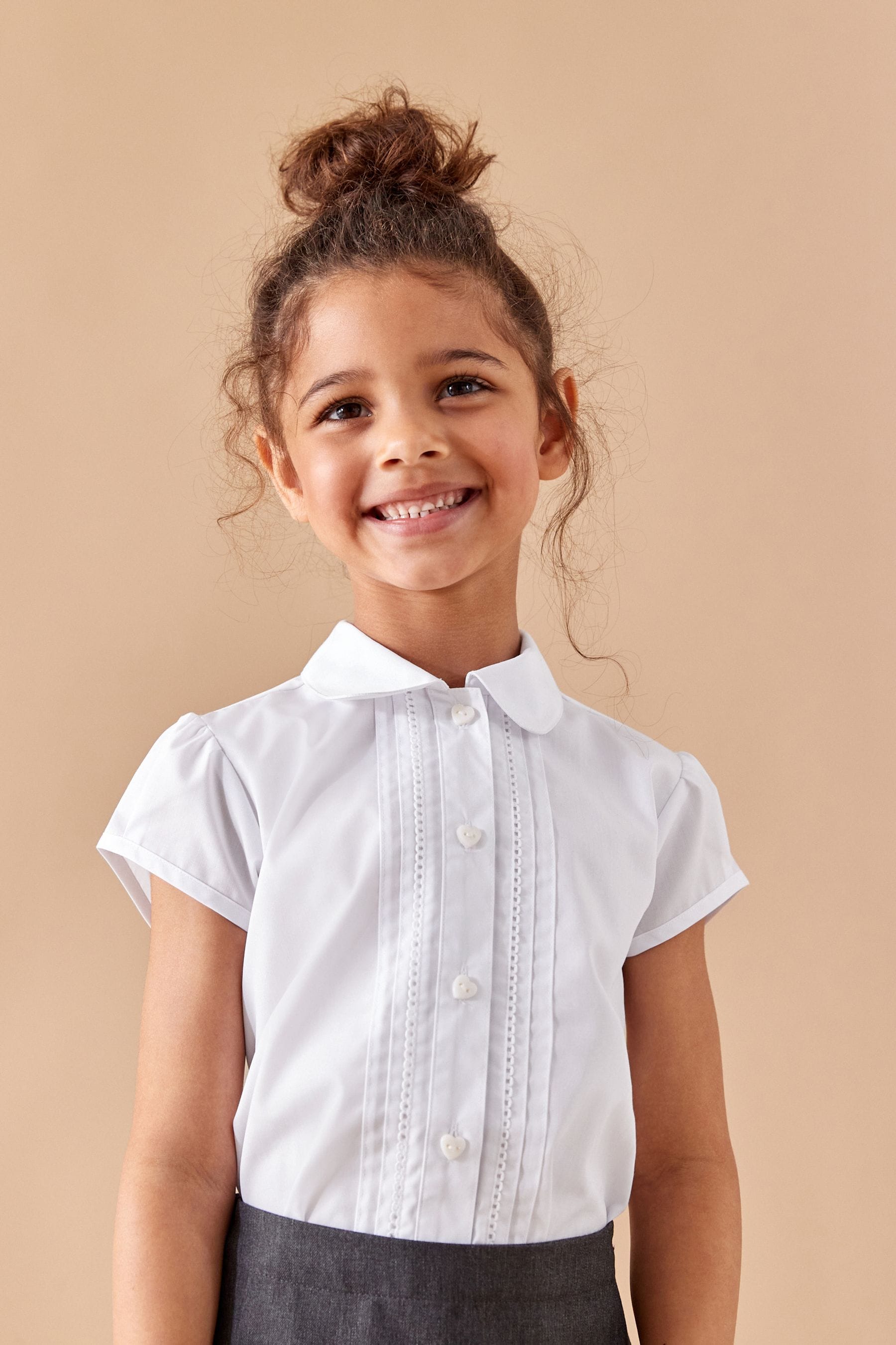 White Regular Fit Puff Sleeve Lace Trim School Blouse (3-14yrs)