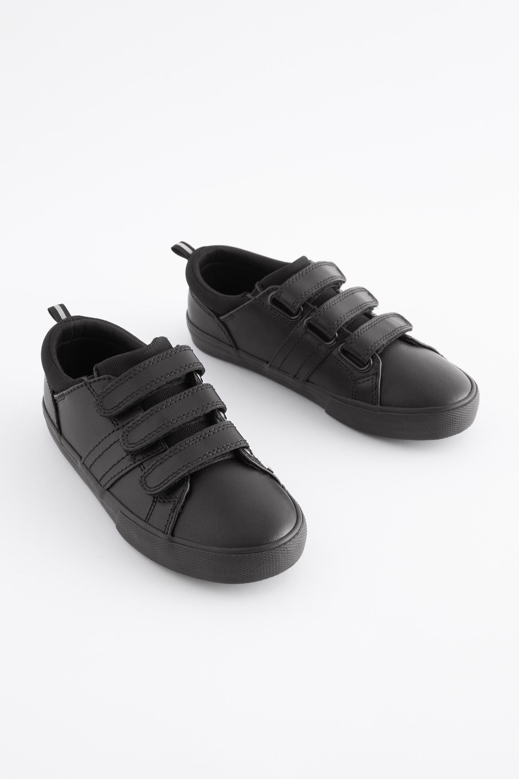 Black Wide Fit (G) School Leather Triple Strap Shoes