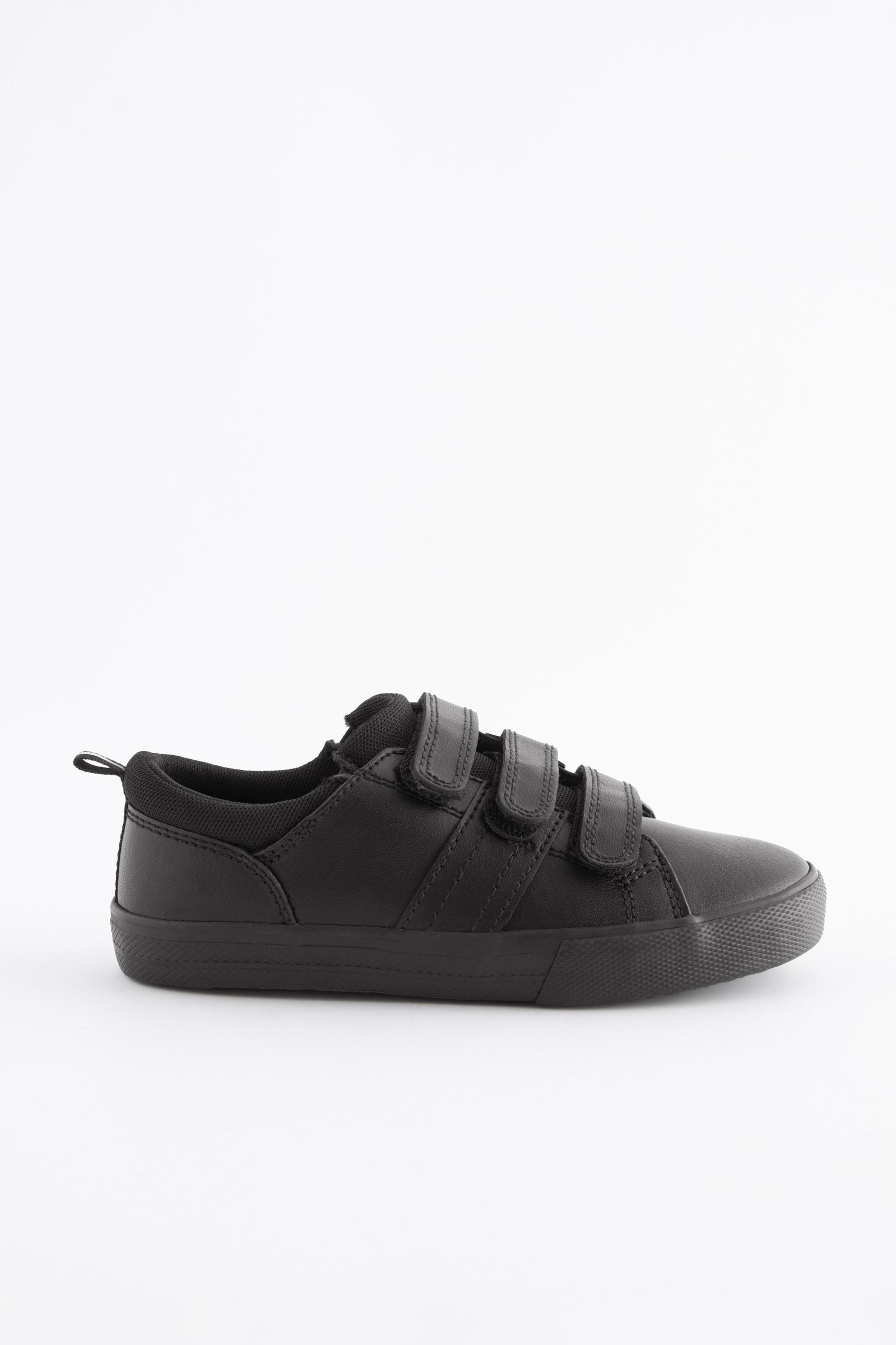 Black School Leather Triple Strap Shoes