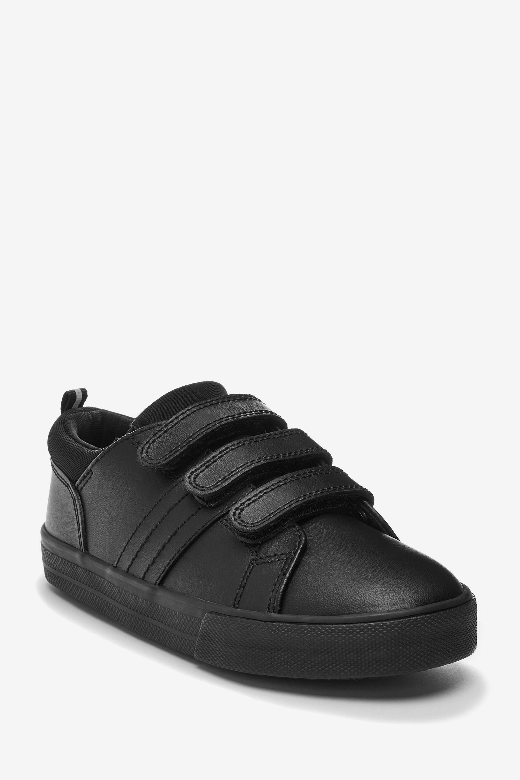 Black School Leather Triple Strap Shoes