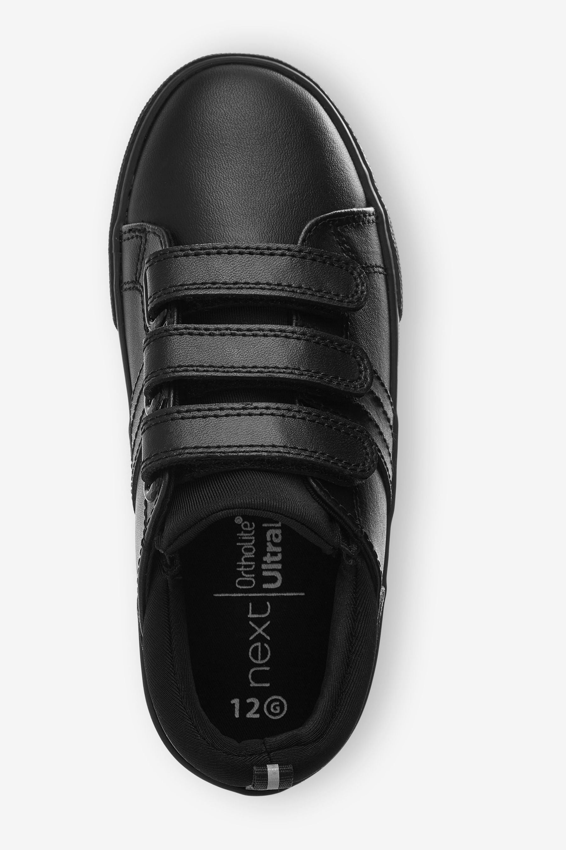 Black School Leather Triple Strap Shoes