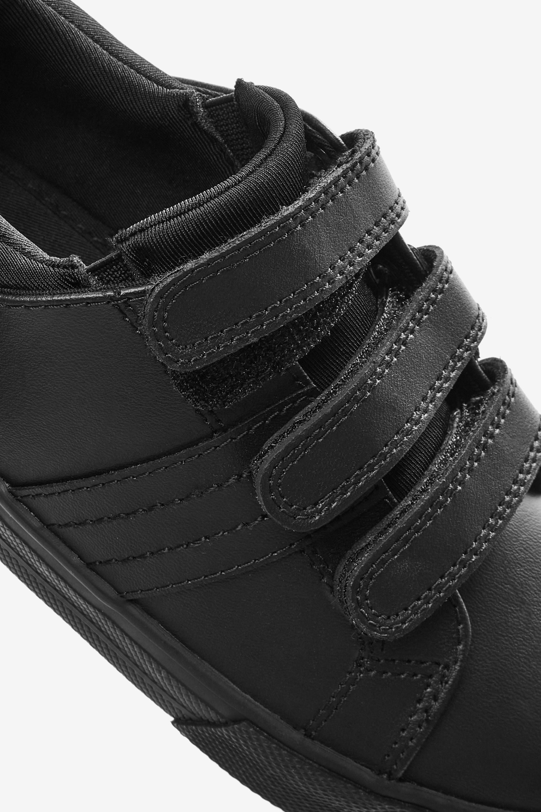 Black School Leather Triple Strap Shoes