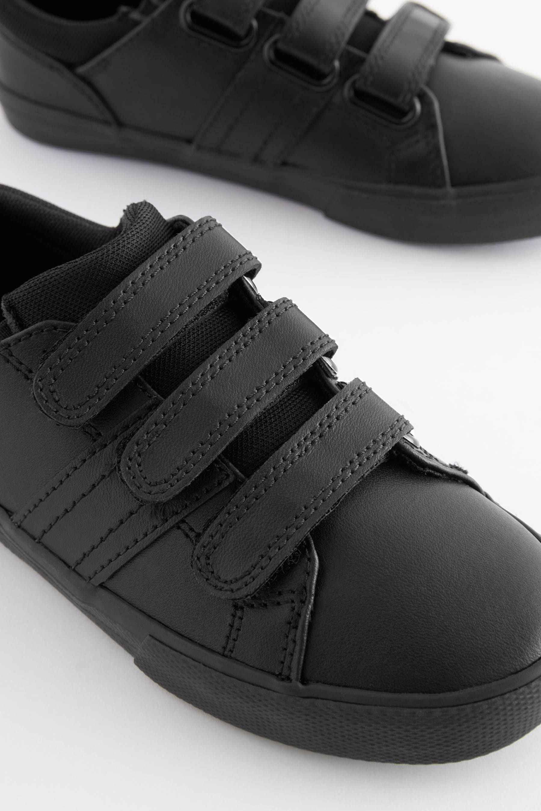 Black School Leather Triple Strap Shoes