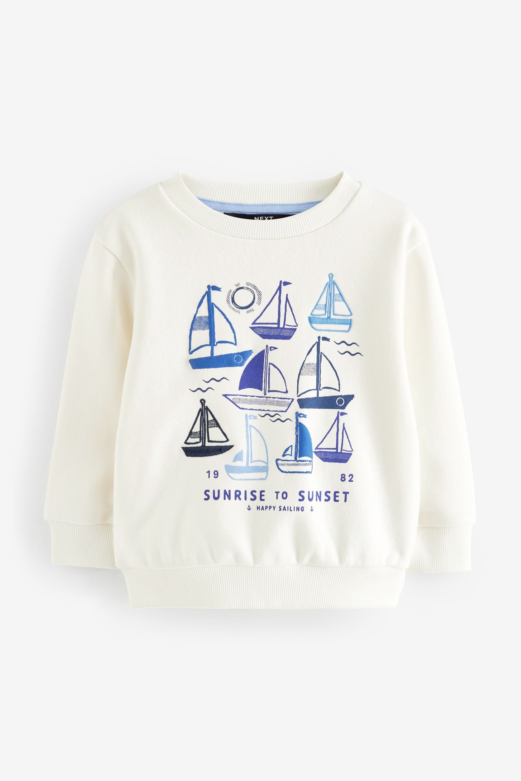 White/Blue Boat Printed Sweatshirt (3mths-7yrs)