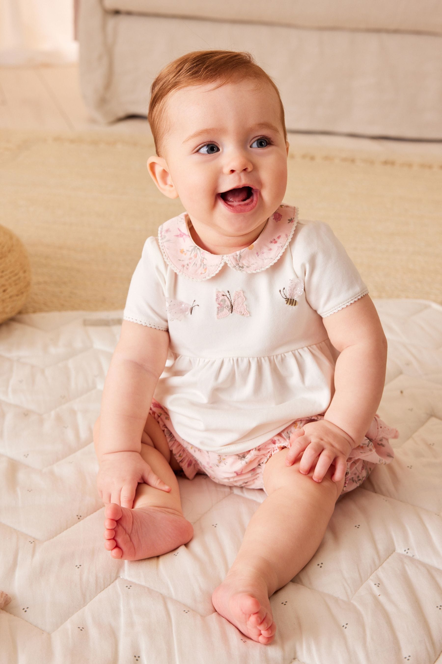 Pink/White Floral Baby 100% Cotton Top and Shorts 2 Piece Set