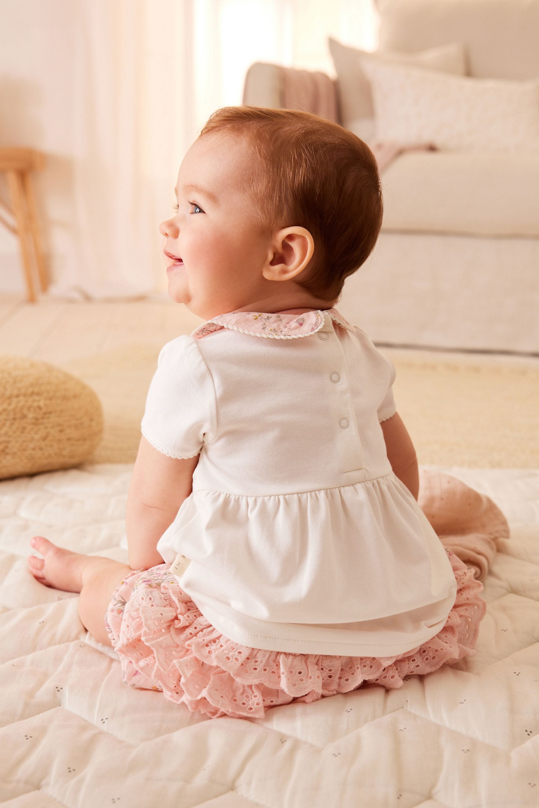 Pink/White Floral Baby 100% Cotton Top and Shorts 2 Piece Set