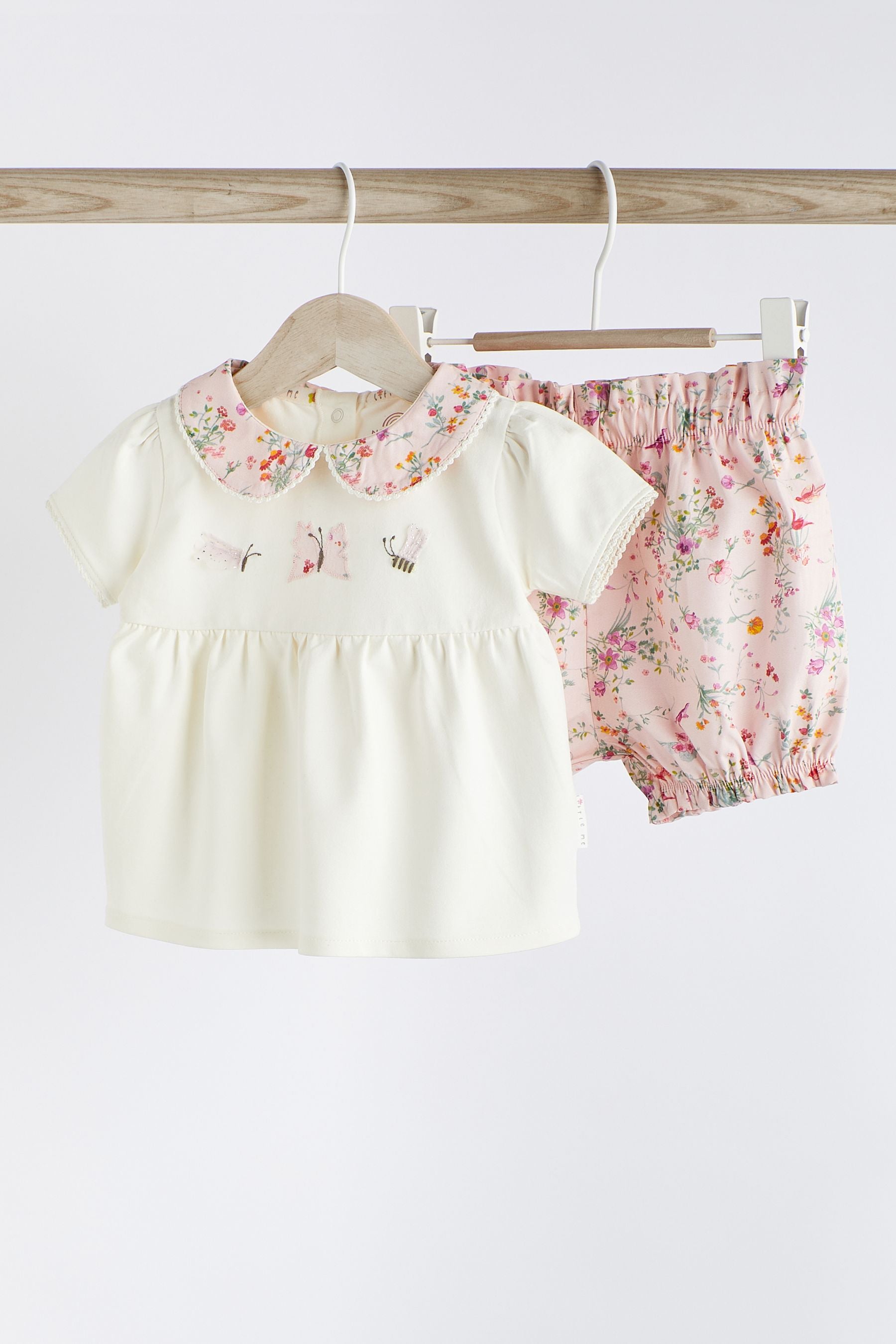 Pink/White Floral Baby 100% Cotton Top and Shorts 2 Piece Set