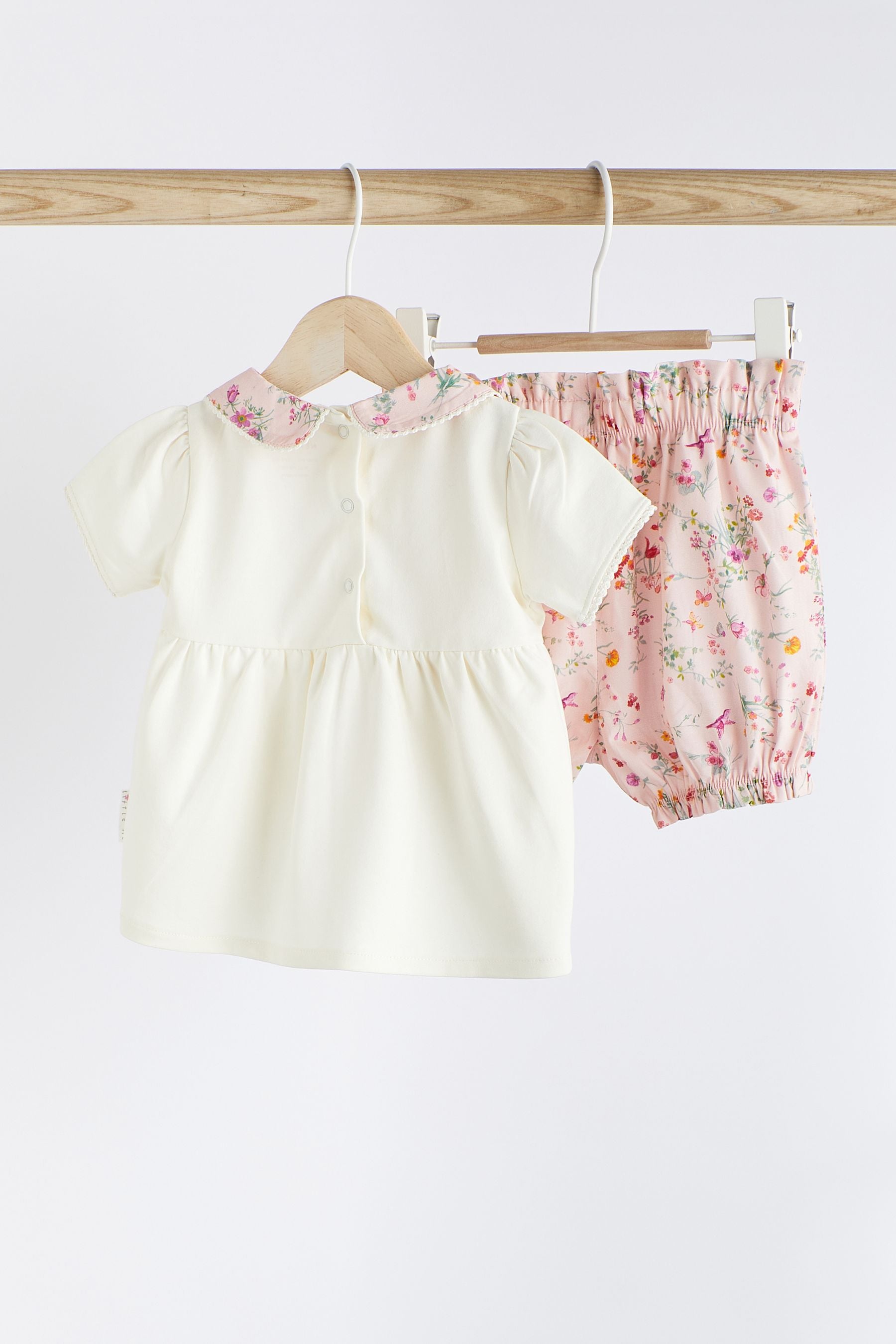 Pink/White Floral Baby 100% Cotton Top and Shorts 2 Piece Set