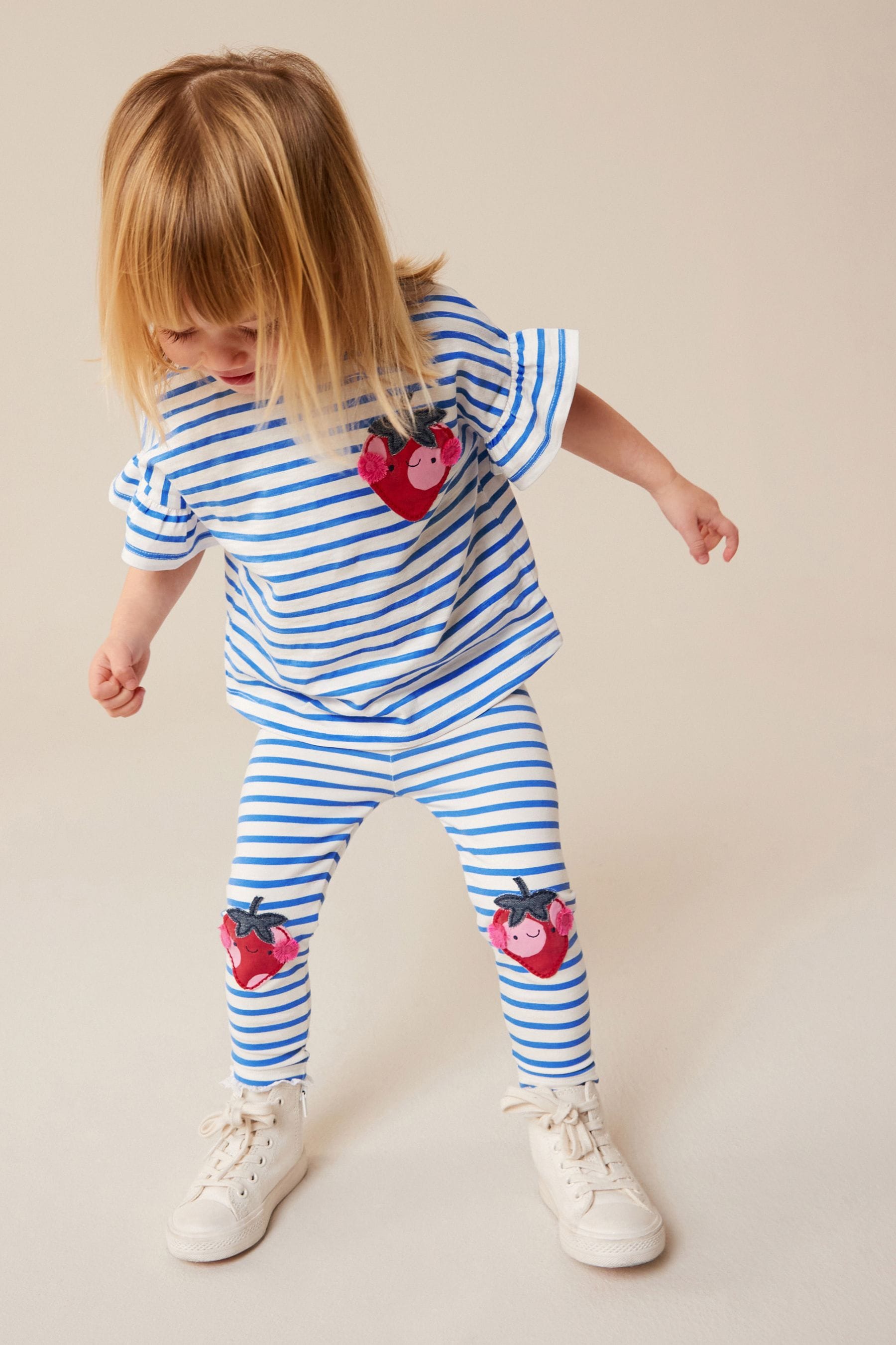 Blue Stripe Strawberry Embellished Leggings (3mths-7yrs)