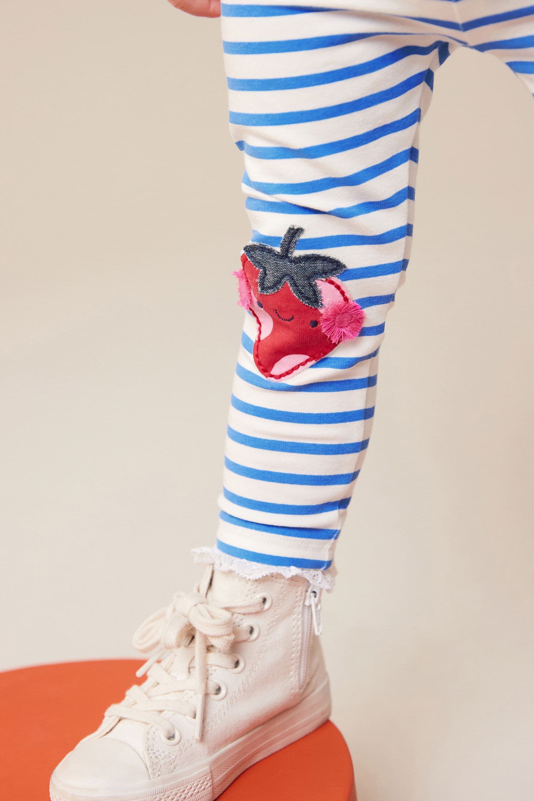 Blue Stripe Strawberry Embellished Leggings (3mths-7yrs)