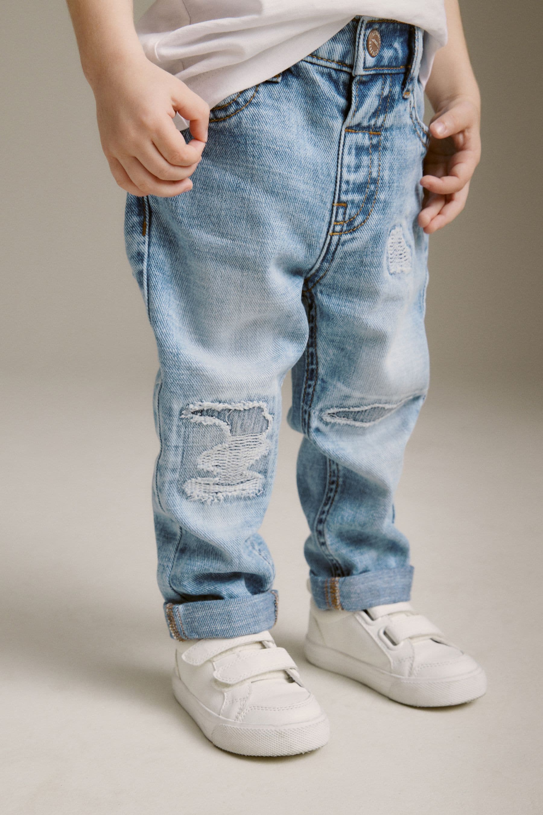 Light Blue Denim 100% Cotton Distressed Jeans (3mths-7yrs)