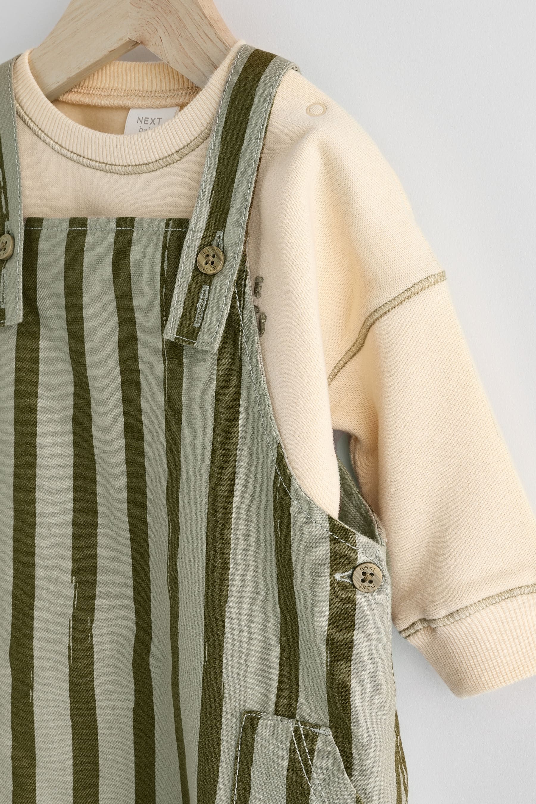 Green Stripe Baby Woven Dungaree and Sweatshirt Set (0mths-2yrs)