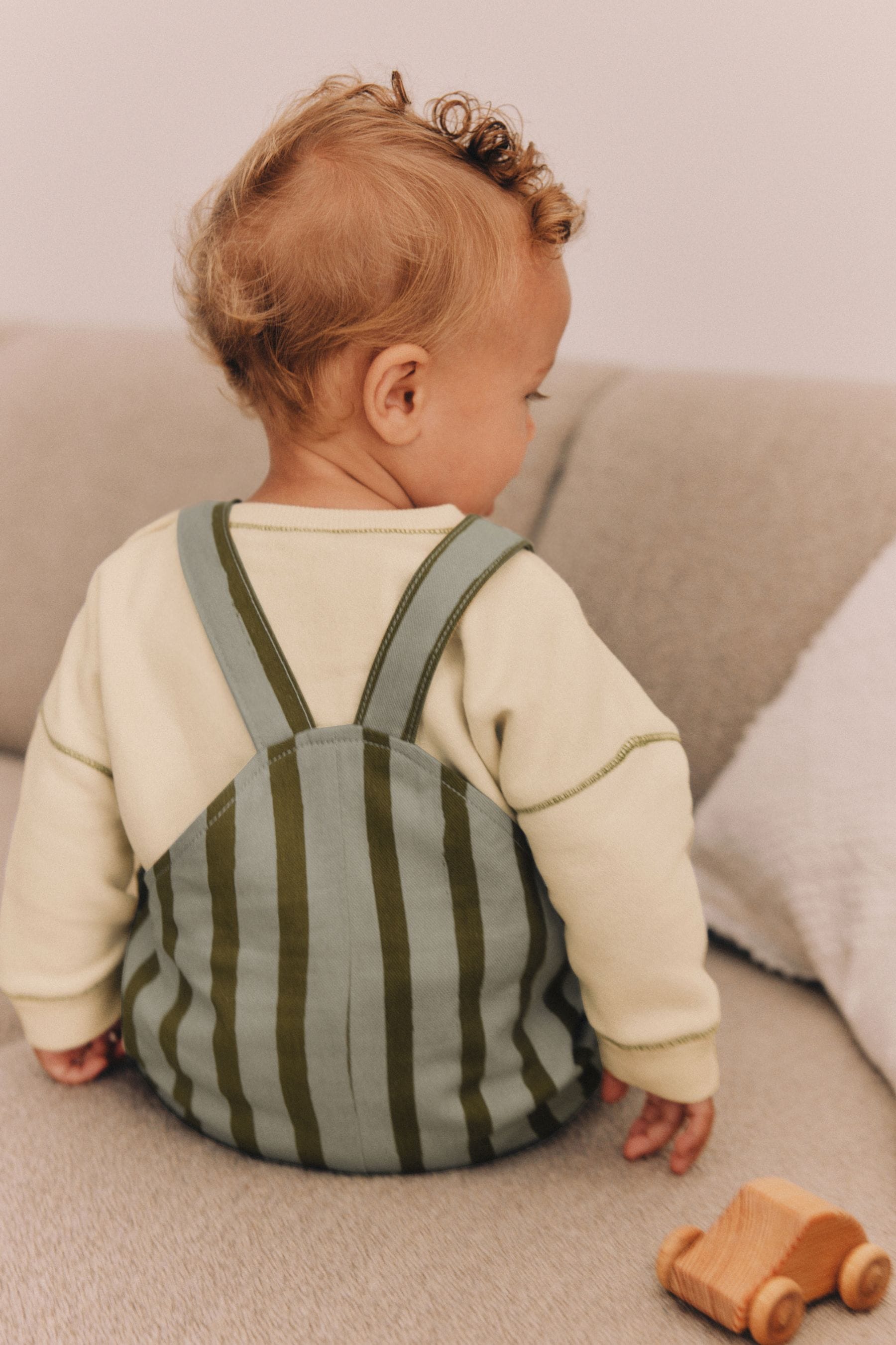 Green Stripe Baby Woven Dungaree and Sweatshirt Set (0mths-2yrs)