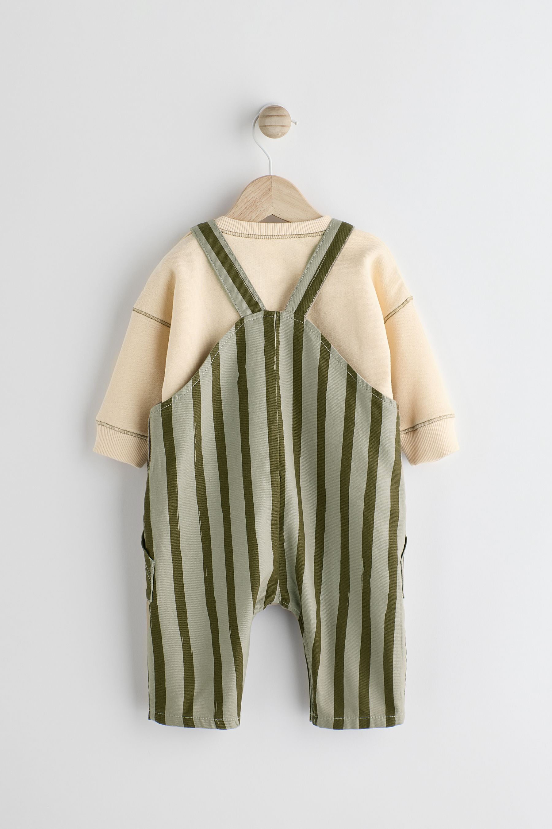 Green Stripe Baby Woven Dungaree and Sweatshirt Set (0mths-2yrs)