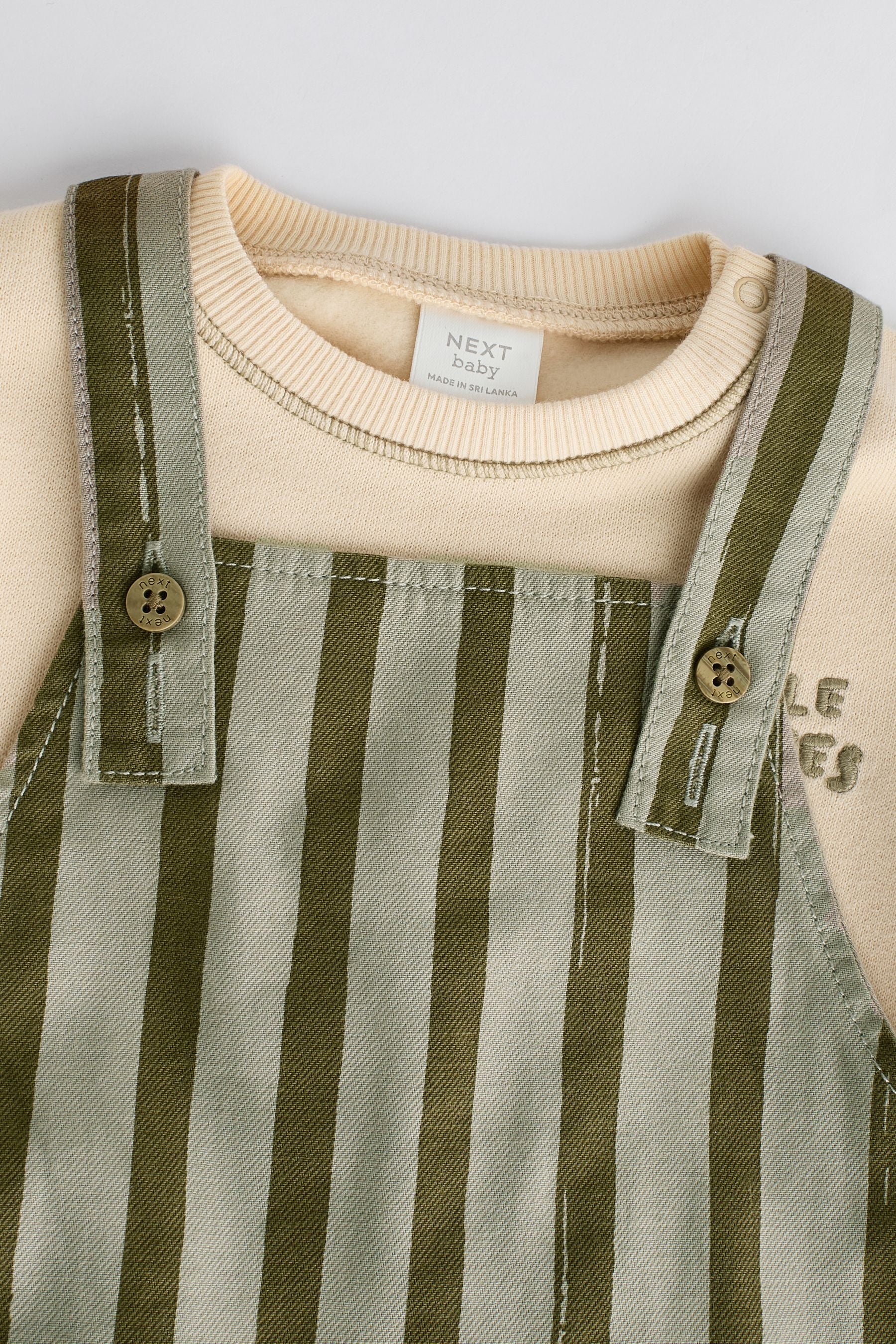 Green Stripe Baby Woven Dungaree and Sweatshirt Set (0mths-2yrs)