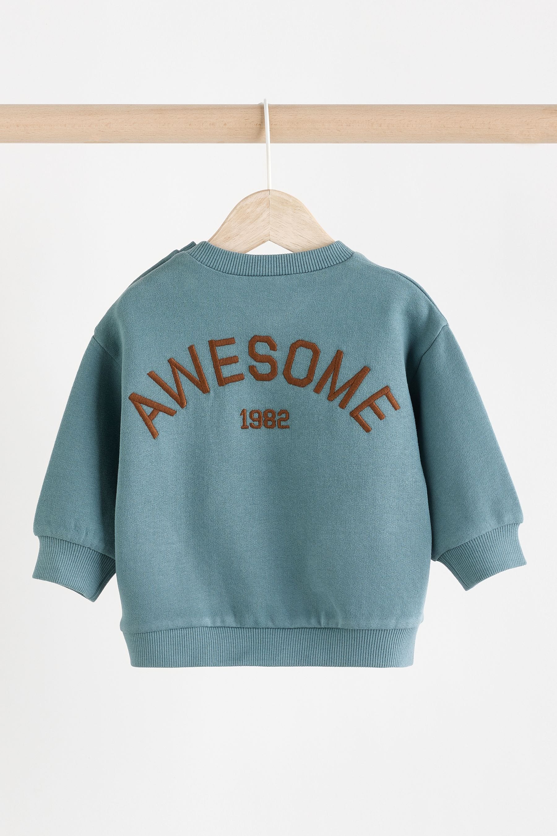 Teal Blue Face Baby 100% Cotton Sweatshirt and Joggers Set