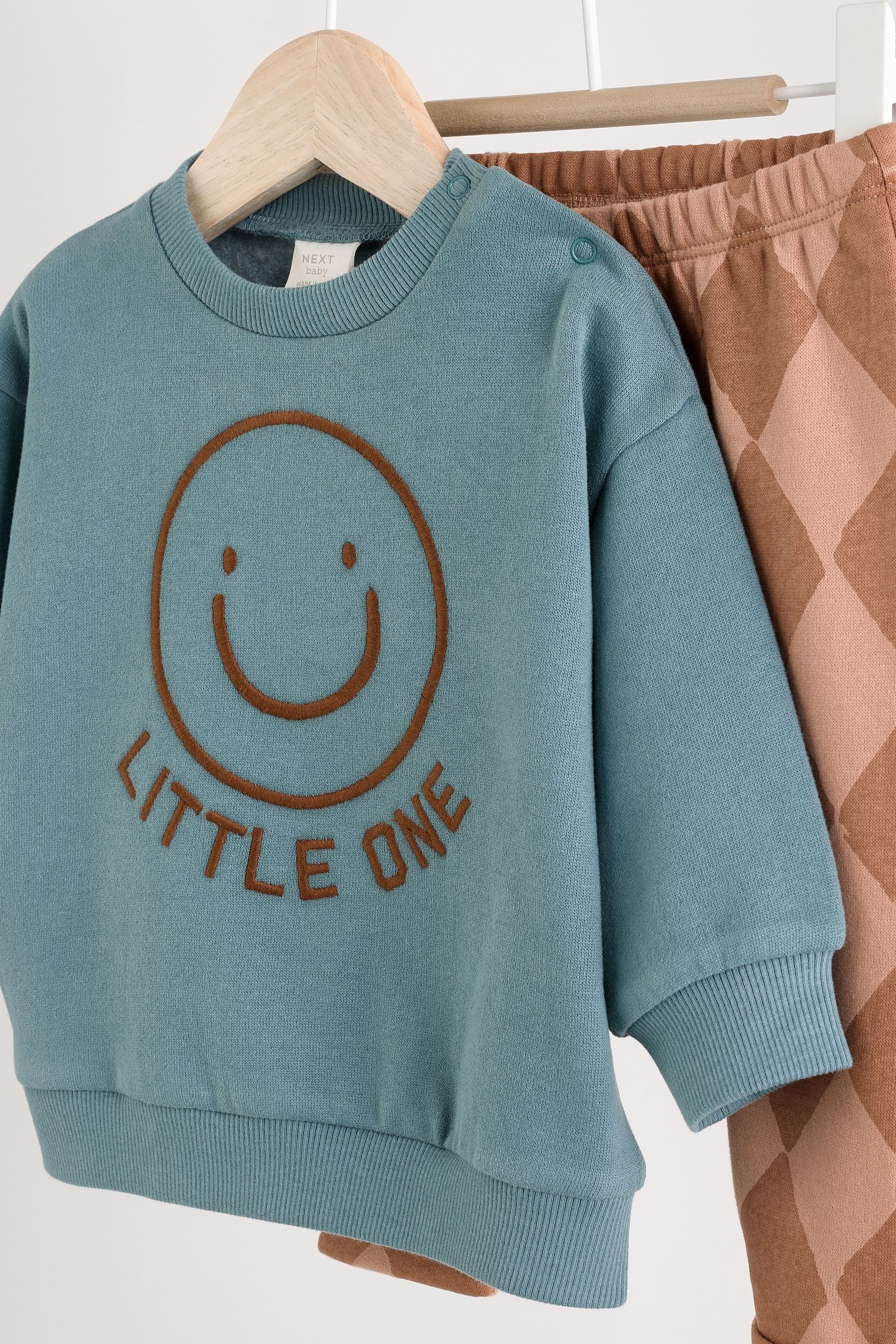 Teal Blue Face Baby 100% Cotton Sweatshirt and Joggers Set