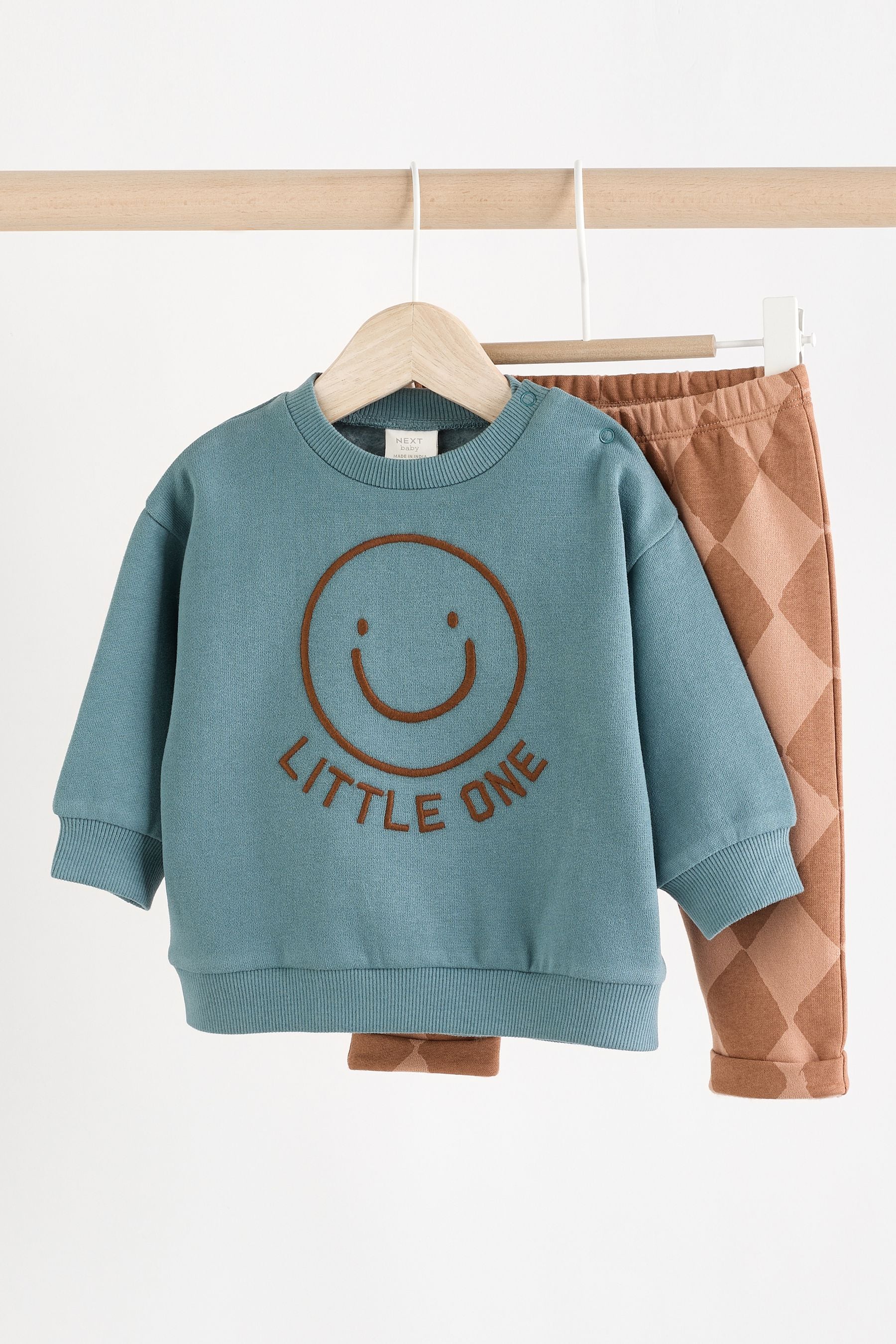 Teal Blue Face Baby 100% Cotton Sweatshirt and Joggers Set