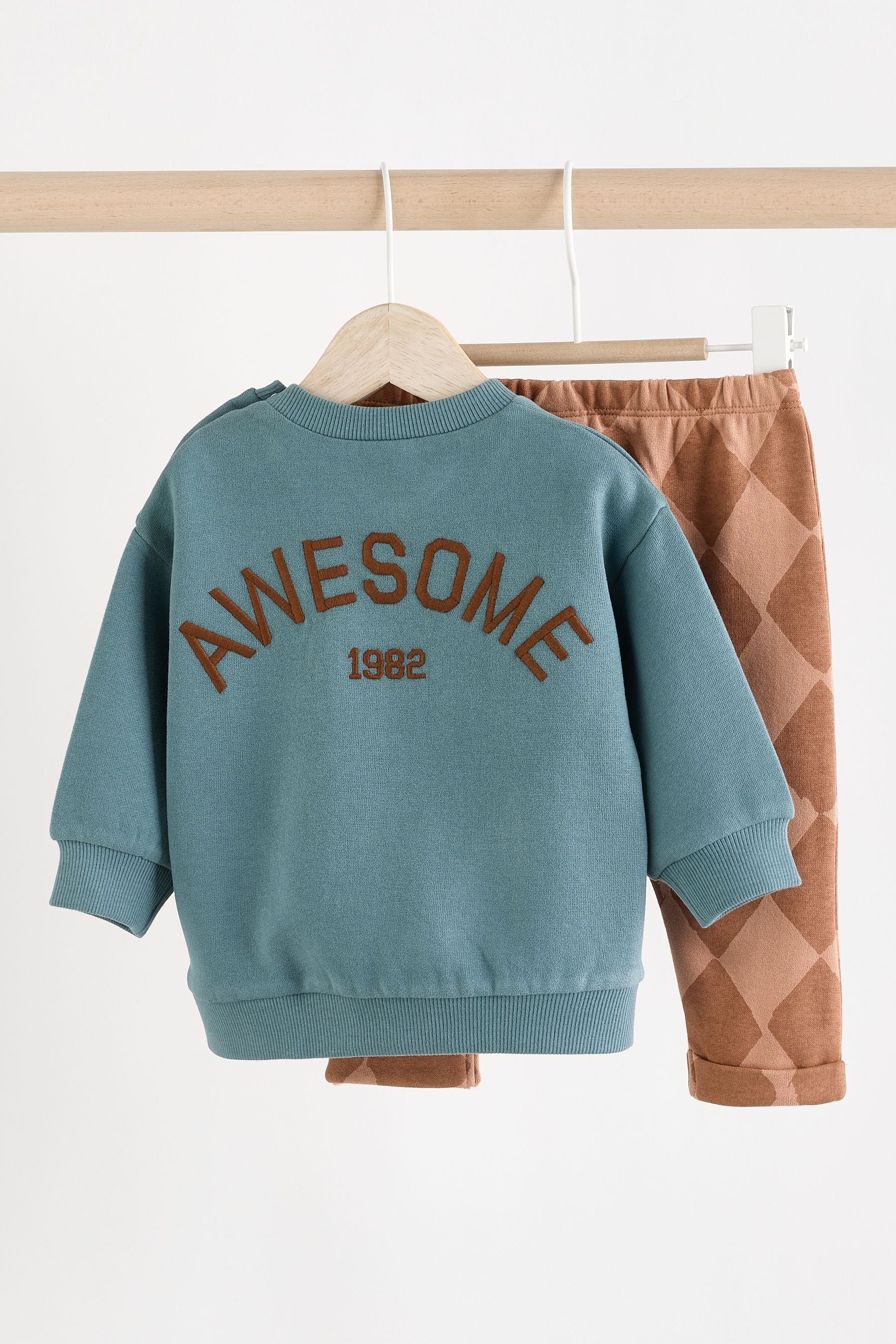 Teal Blue Face Baby 100% Cotton Sweatshirt and Joggers Set