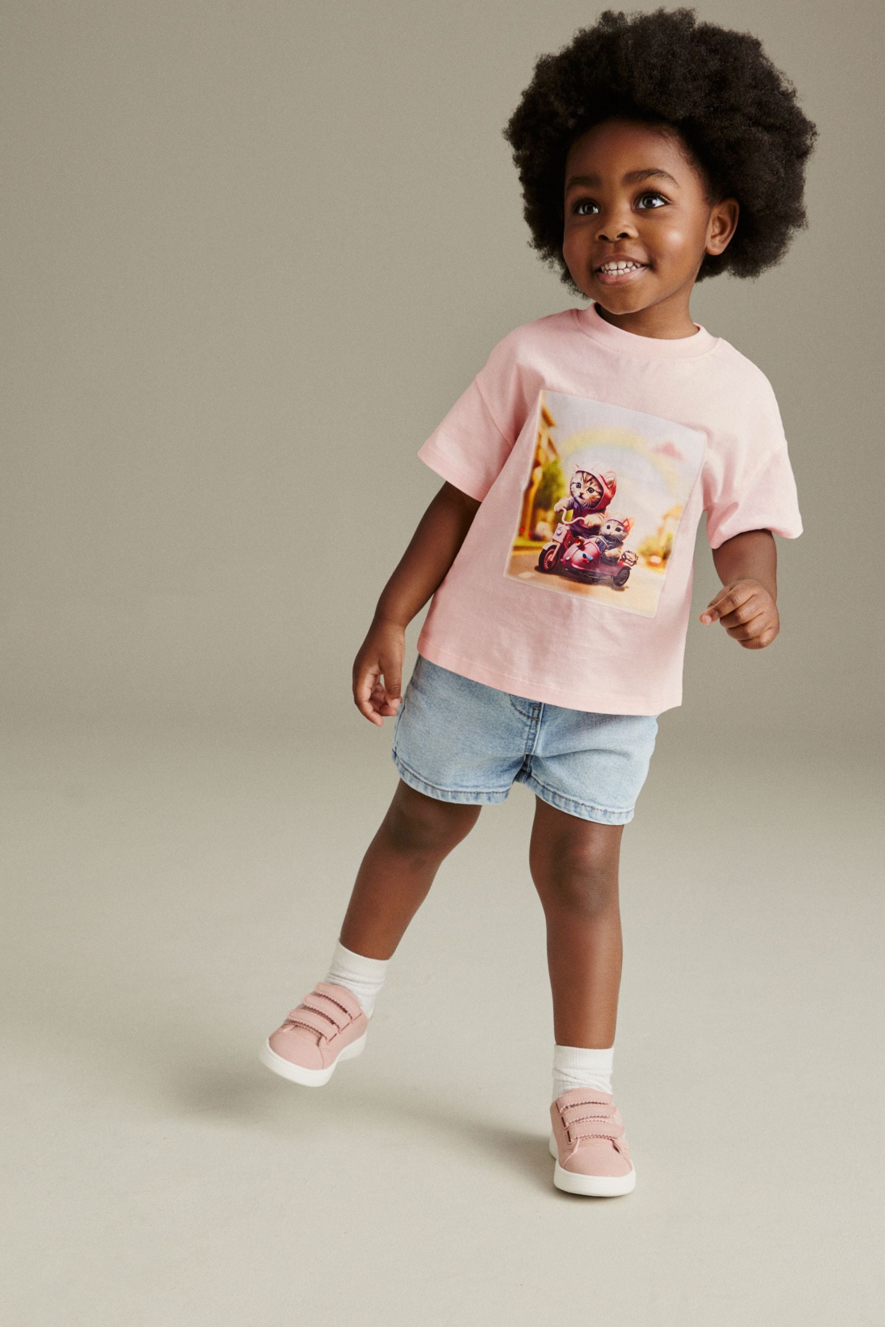 Pink Cats Short Sleeve 100% Cotton T-Shirt (6mths-7yrs)