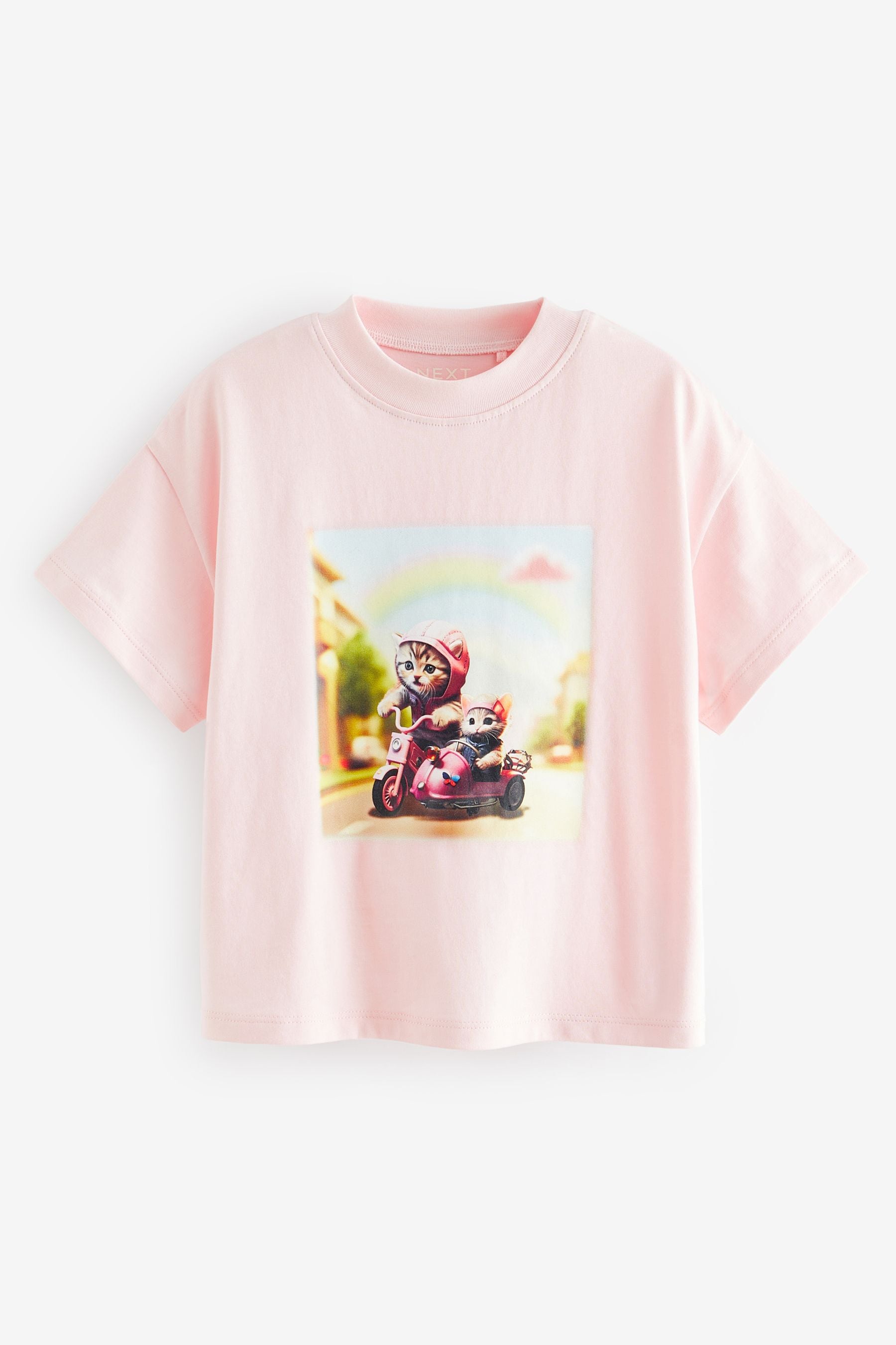 Pink Cats Short Sleeve 100% Cotton T-Shirt (6mths-7yrs)