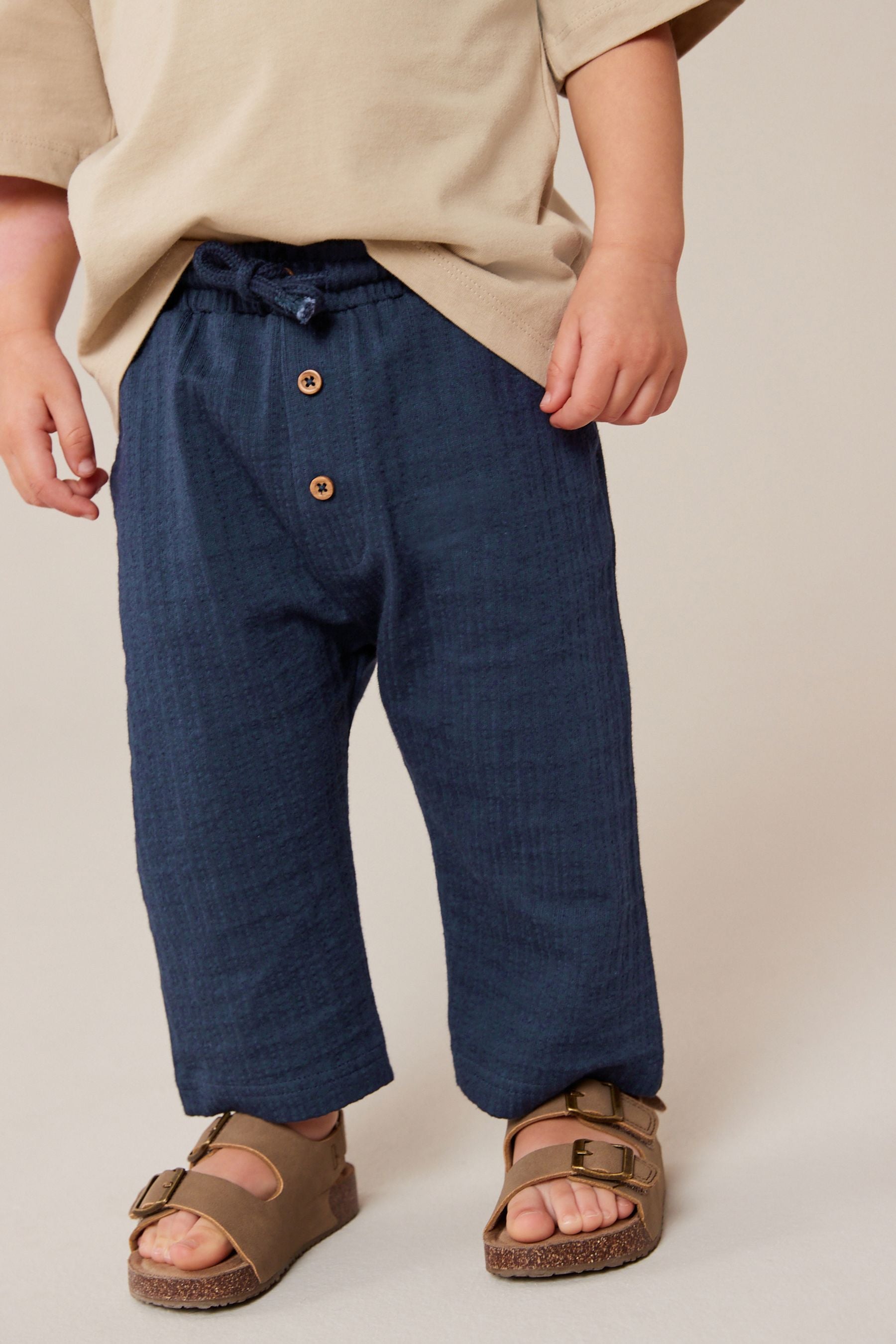 Navy Blue Textured Jersey Joggers (3mths-7yrs)