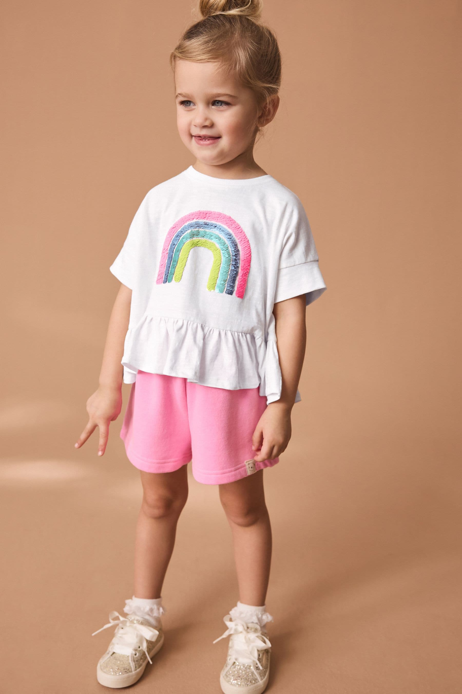 Pink Rainbow 100% Cotton Short Sleeve Sequin Top (9mths-7yrs)