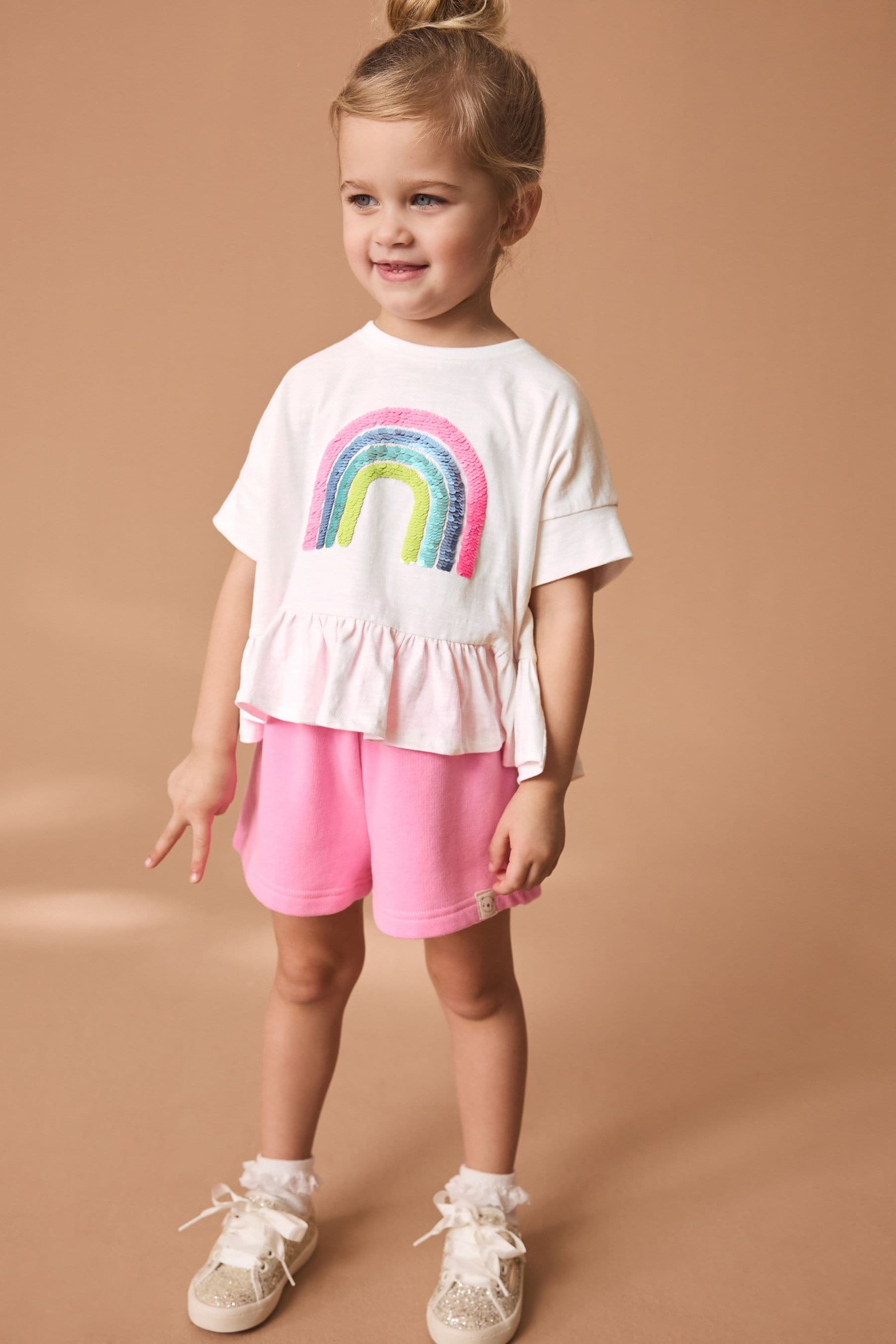 Pink Rainbow Short Sleeve Sequin Top (9mths-7yrs)