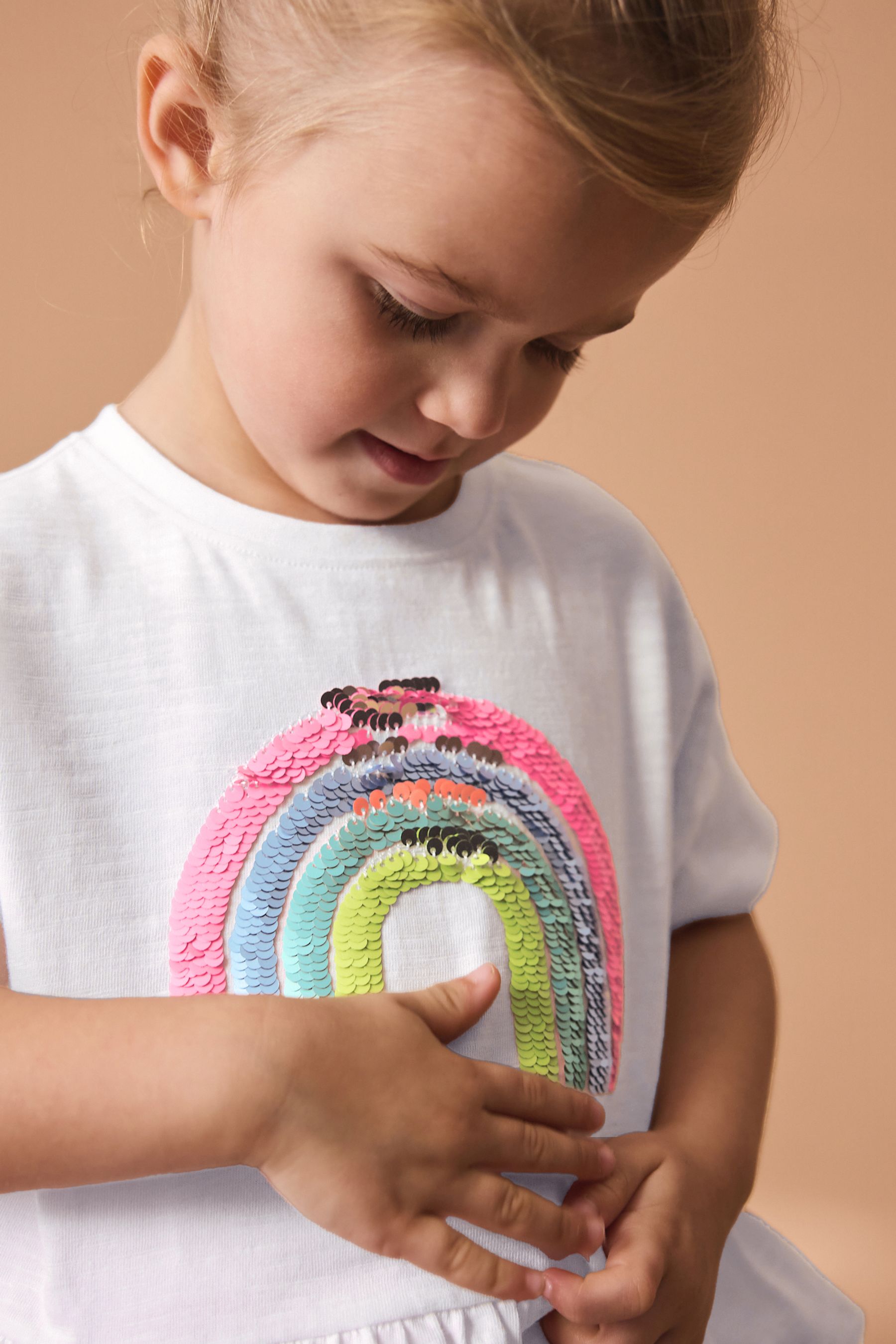 Pink Rainbow 100% Cotton Short Sleeve Sequin Top (9mths-7yrs)