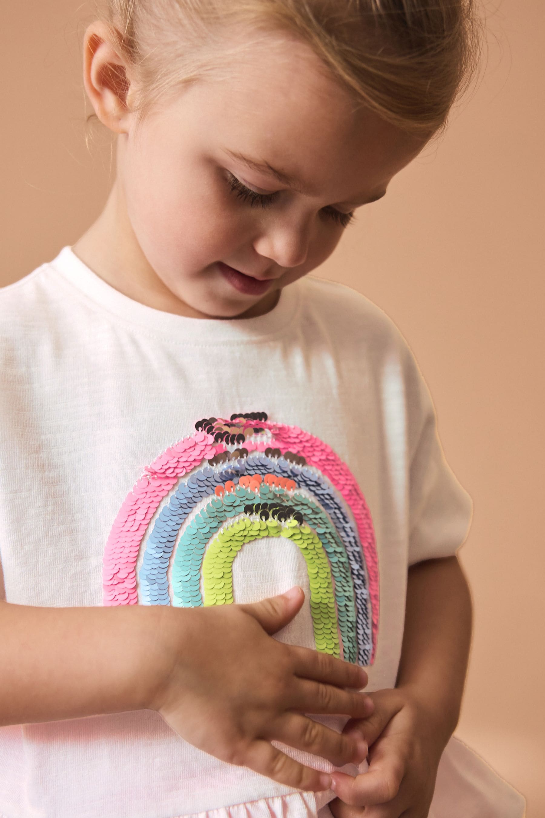 Pink Rainbow Short Sleeve Sequin Top (9mths-7yrs)