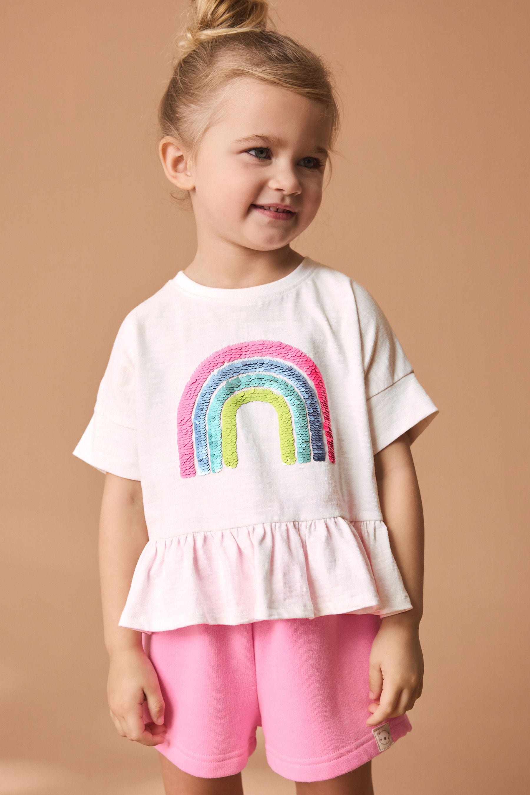 Pink Rainbow Short Sleeve Sequin Top (9mths-7yrs)