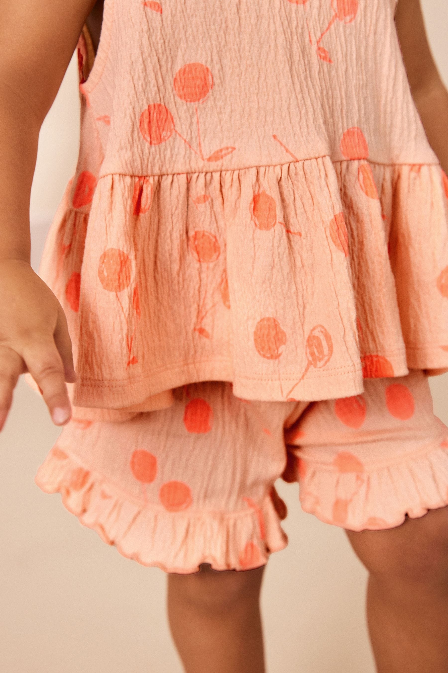 Orange Spot Textured Sleeveless Peplum Top and Shorts Set (3mths-7yrs)