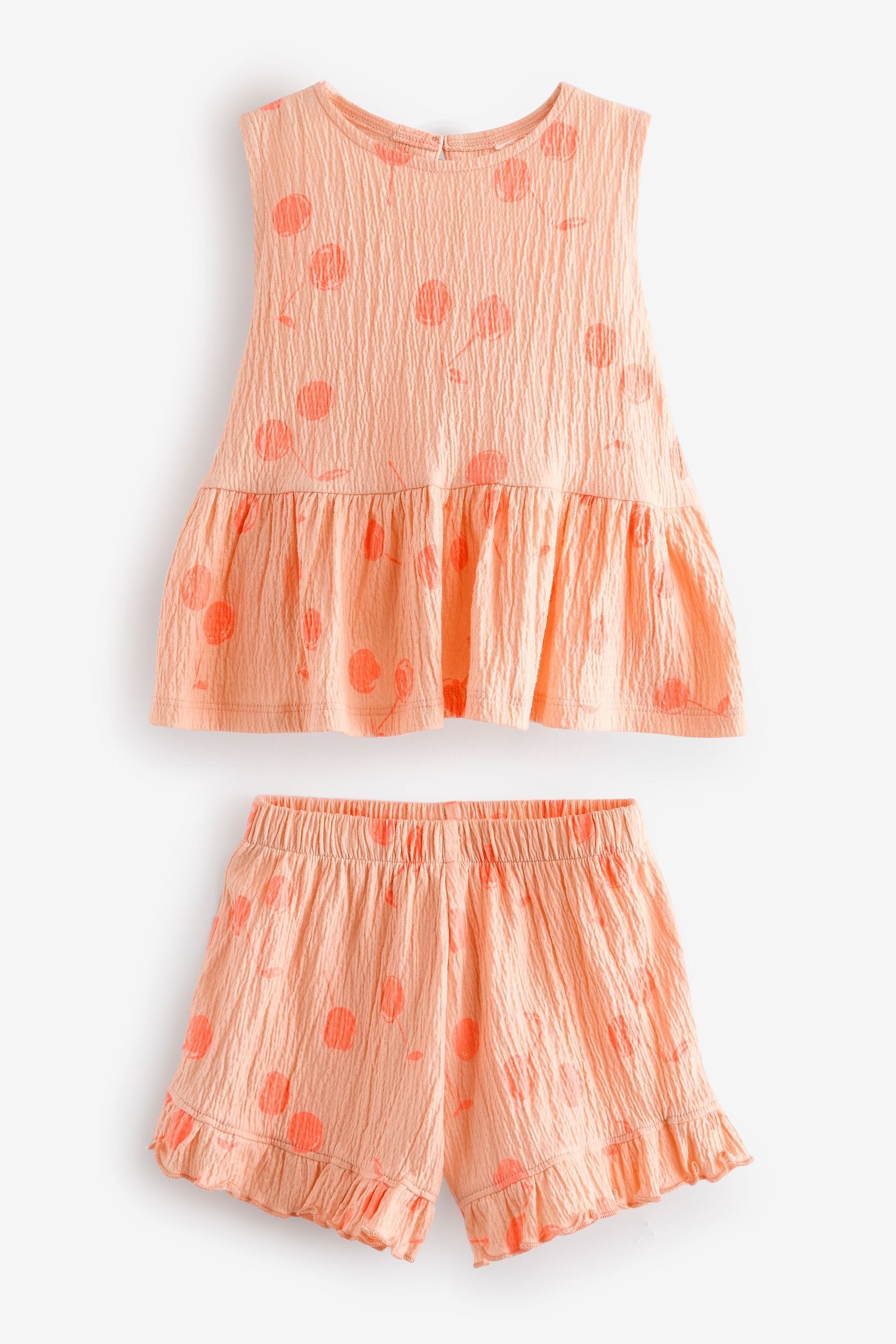 Orange Spot Textured Sleeveless Peplum Top and Shorts Set (3mths-7yrs)