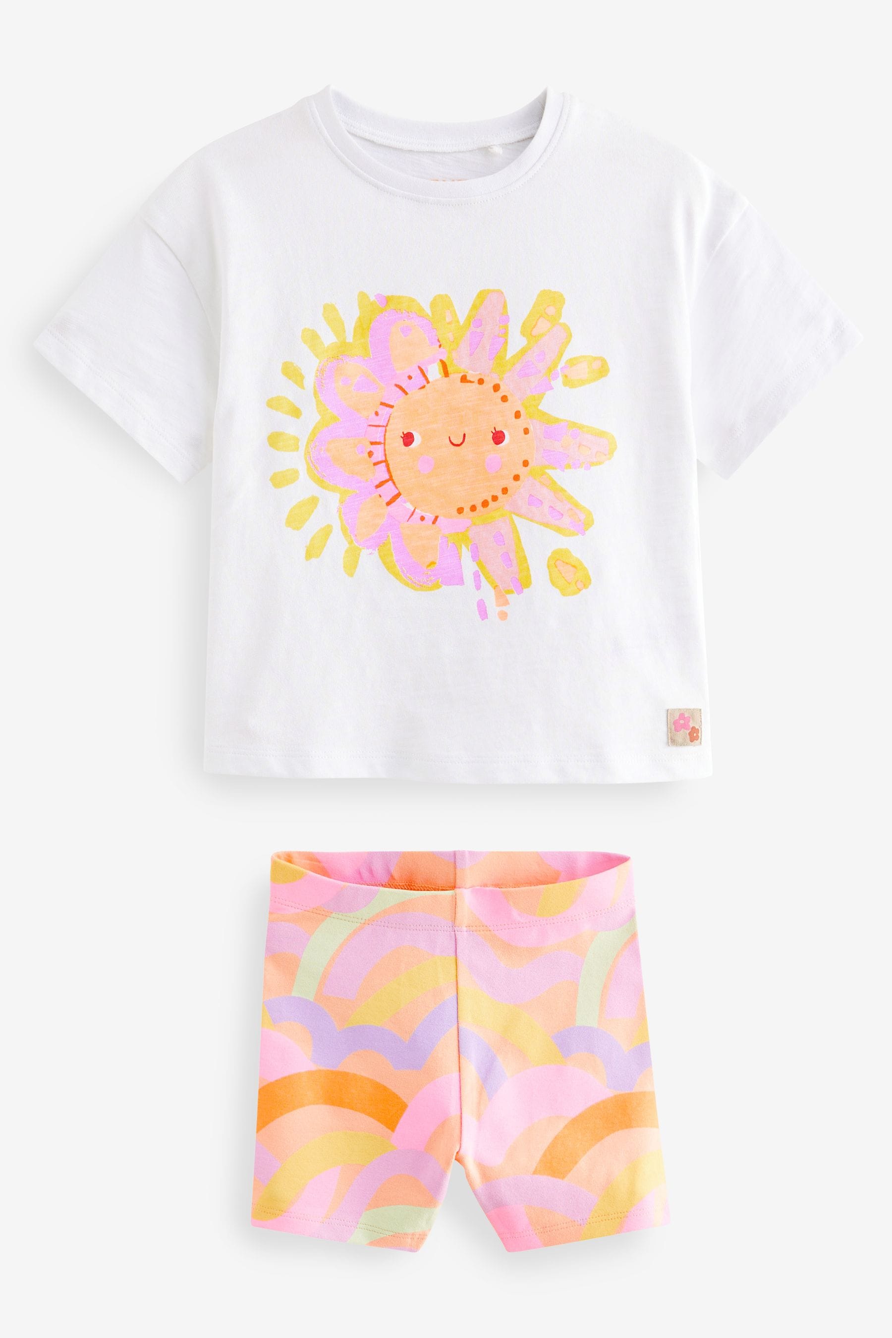 Pink/White Rainbow Sun Short Sleeve Top and Cycle Shorts Set (3mths-7yrs)