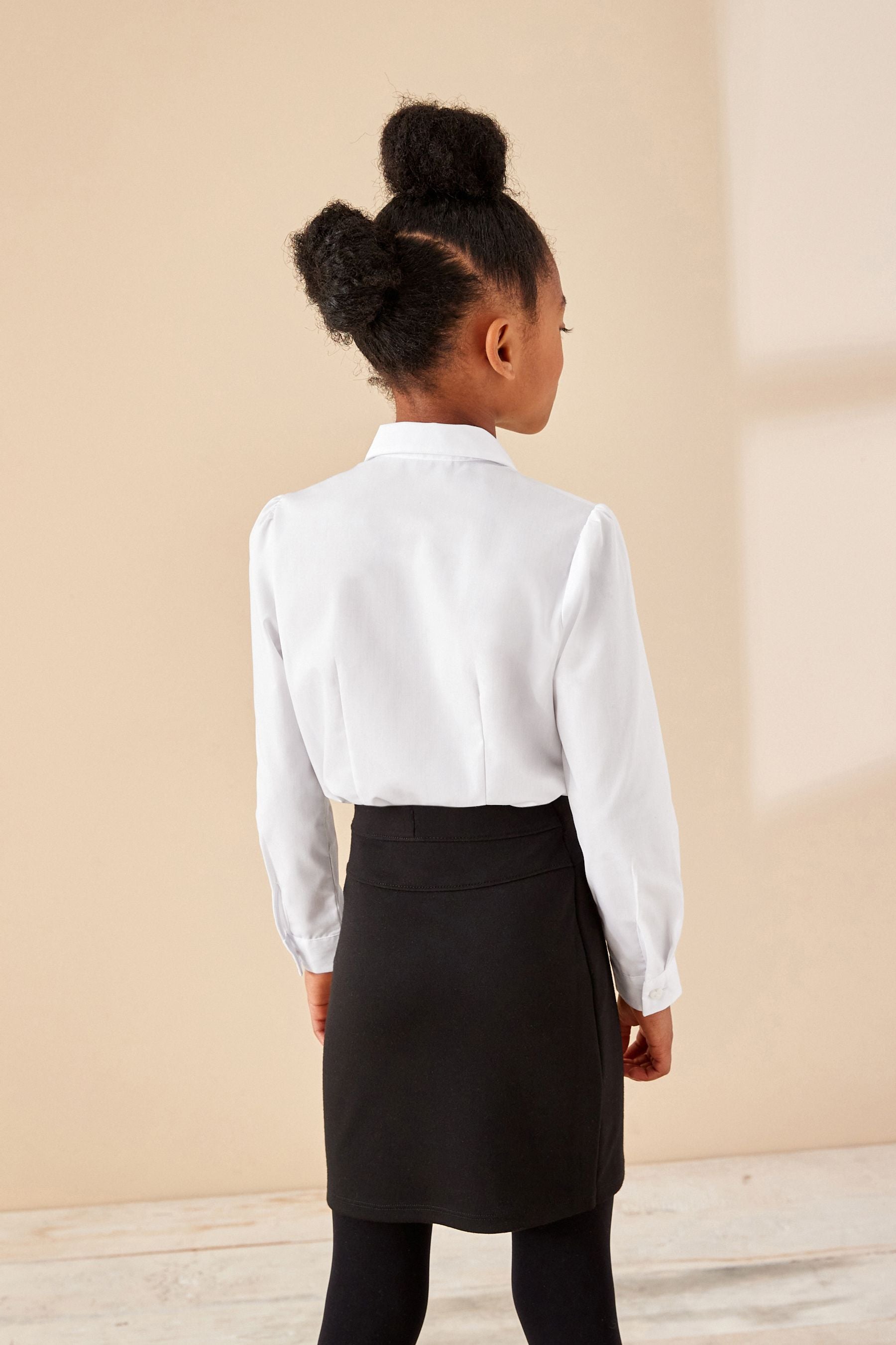 White Long Sleeve Lace Trim School Blouse (3-14yrs)