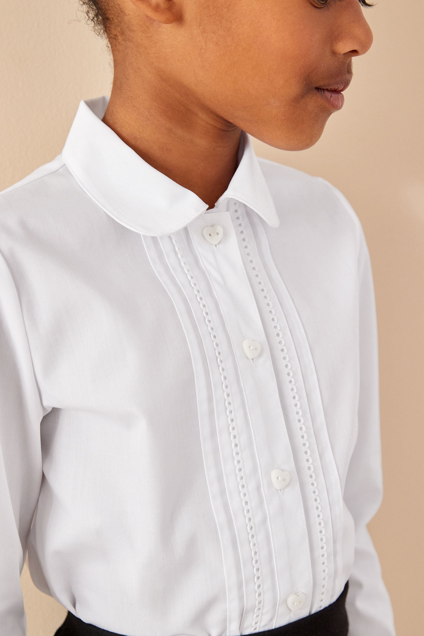 White Long Sleeve Lace Trim School Blouse (3-14yrs)