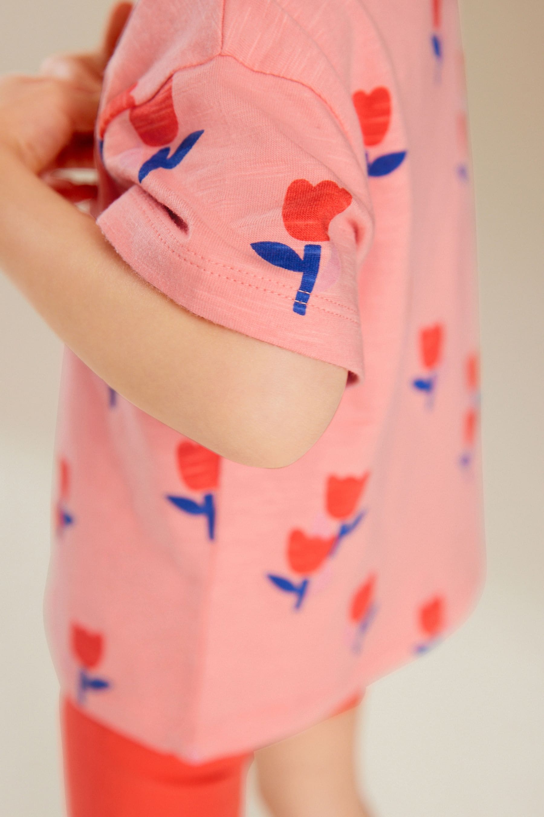 Pink Tulip Flower Print Short Sleeve Top and Shorts Set (3mths-7yrs)