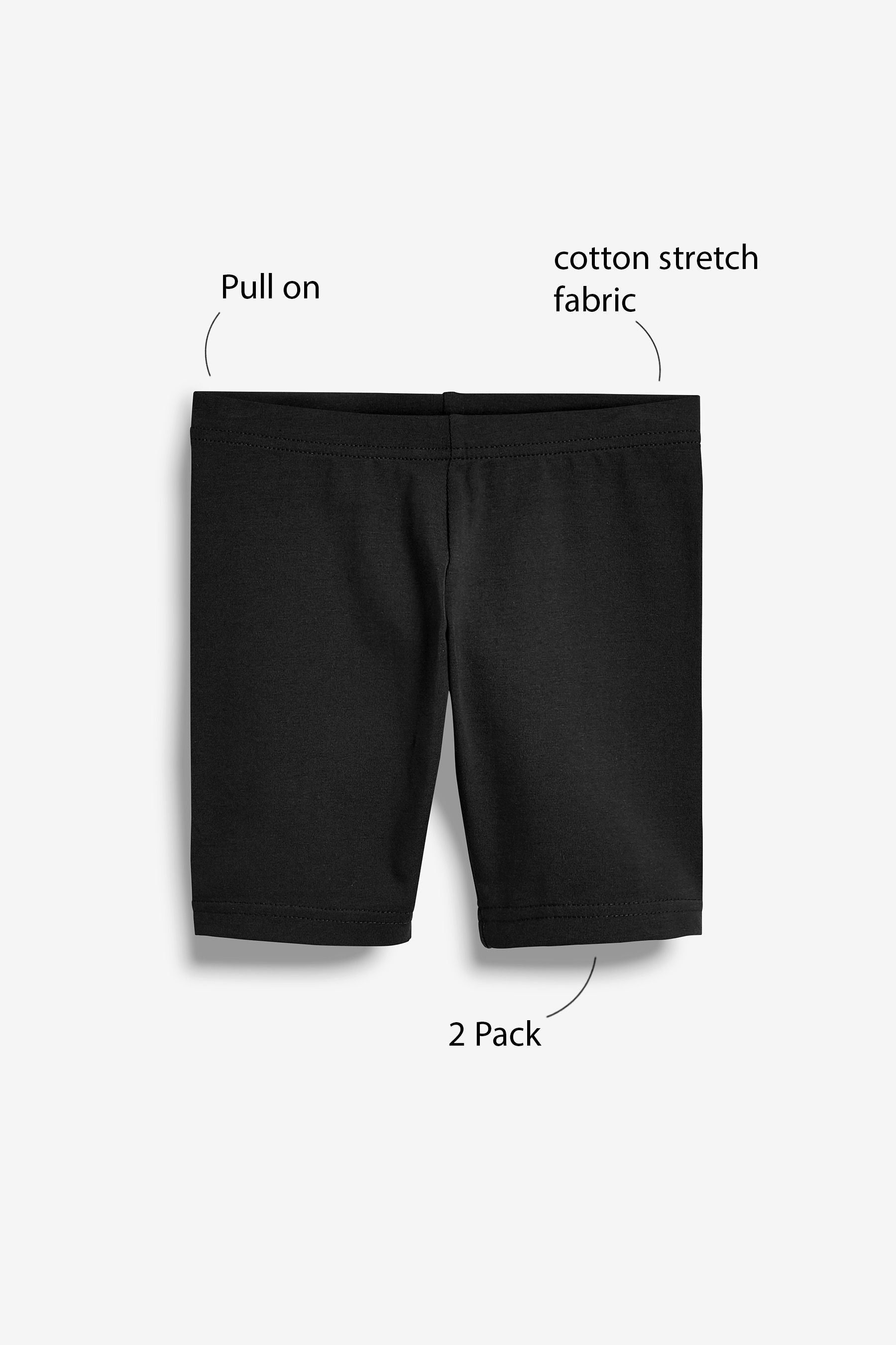 Black Regular Length 2 Pack Cotton Rich Stretch Cycle Shorts (3-16yrs)