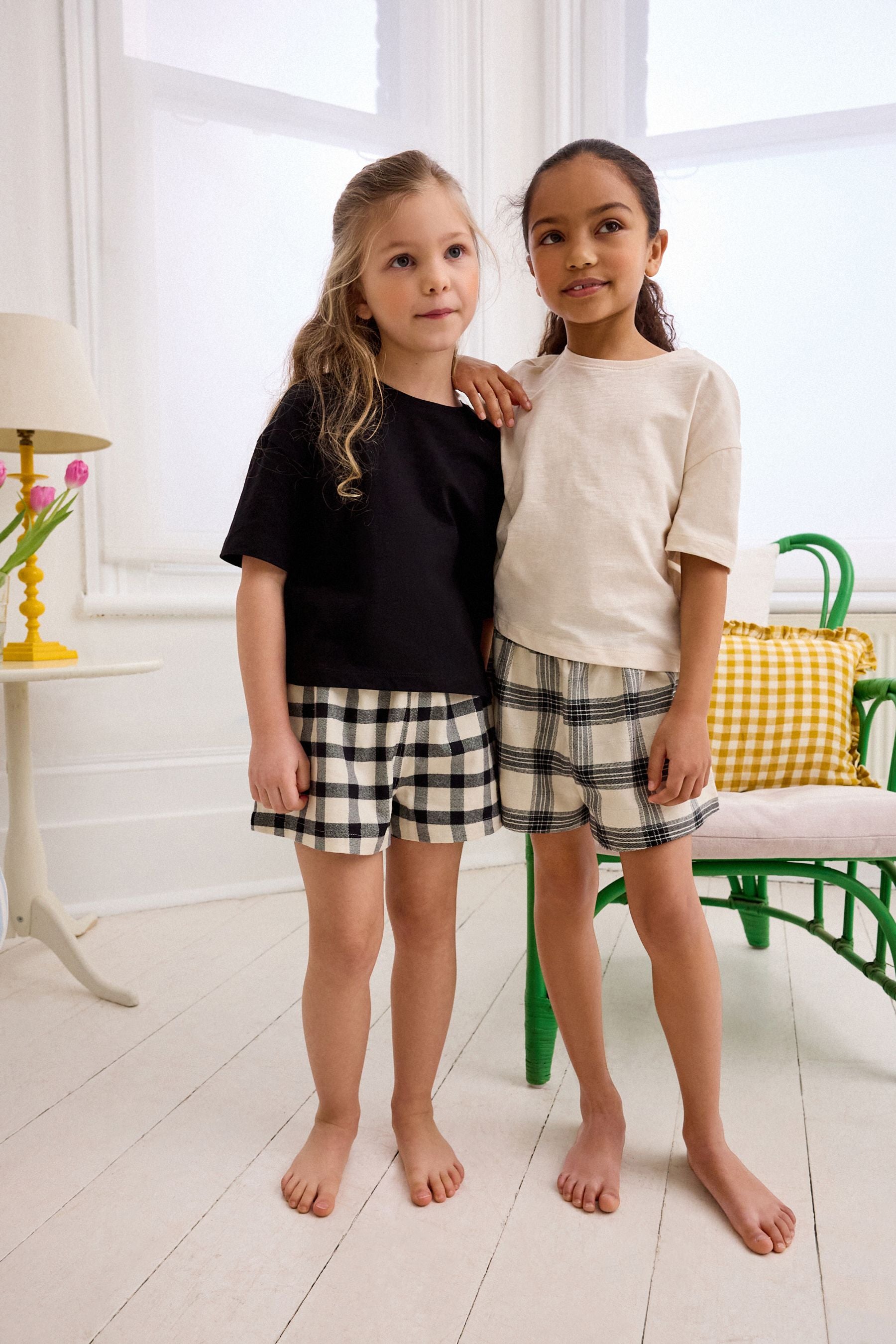 Black/White 2 Pack Woven Check Pyjamas (3-16yrs)