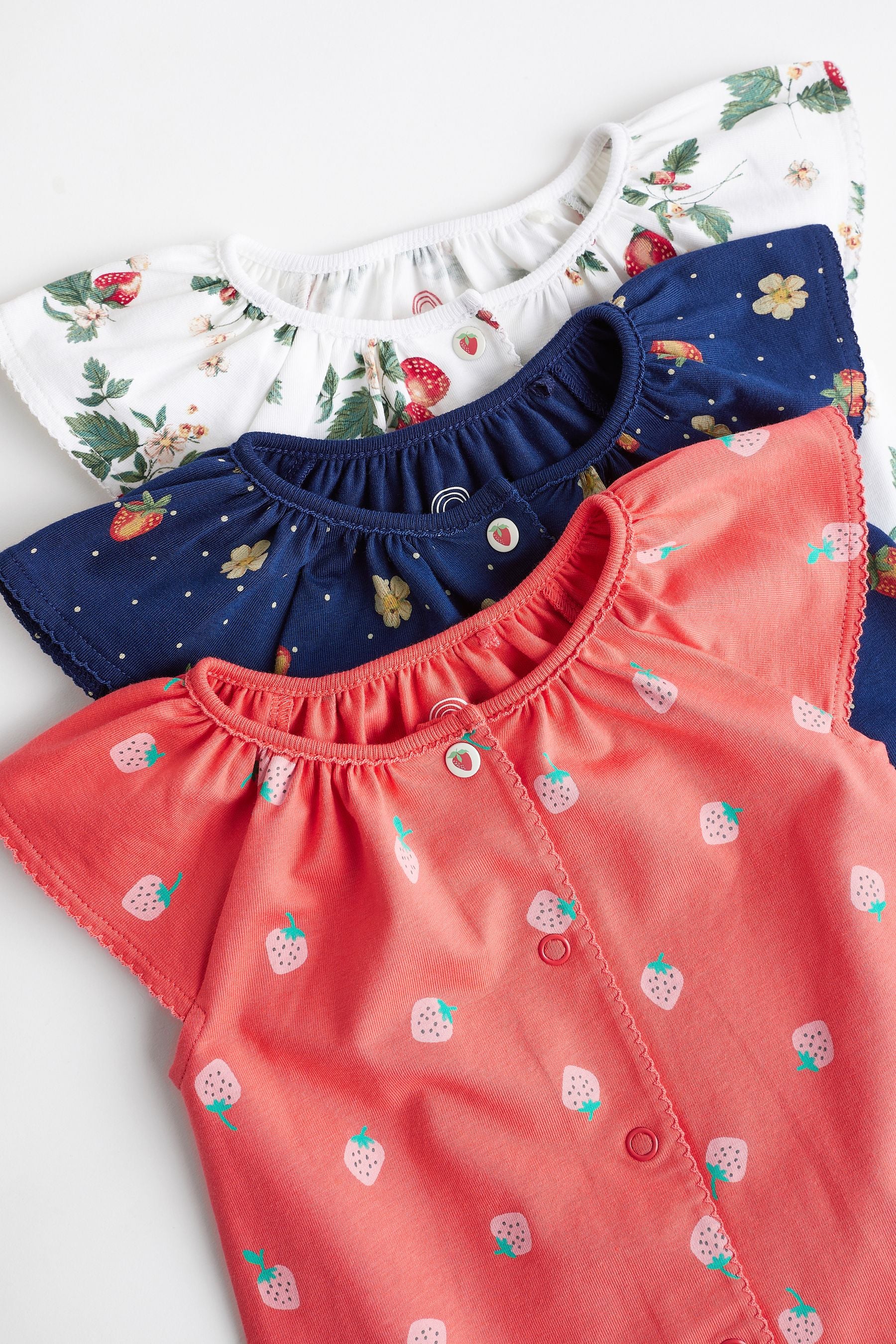 White/Blue/Red Strawberry Baby Rompers 3 Pack