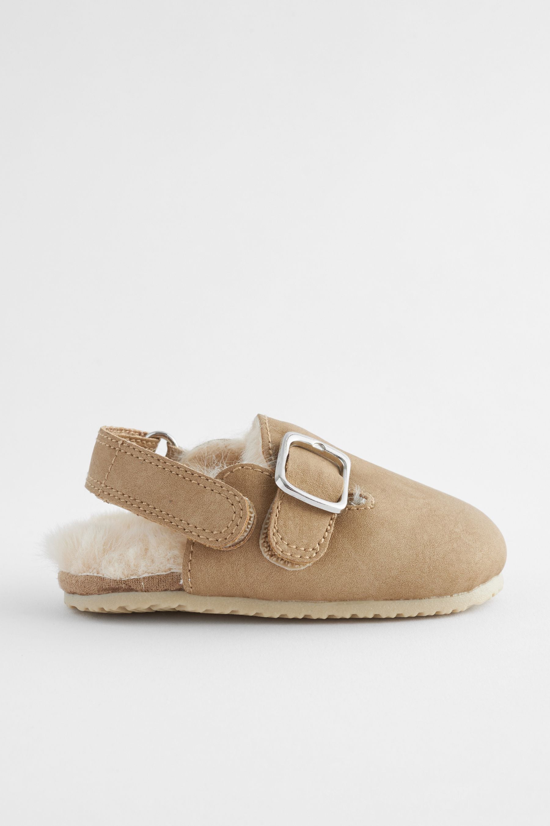 Neutral Faux Fur Lined Baby Clog Shoes (0-18mths)