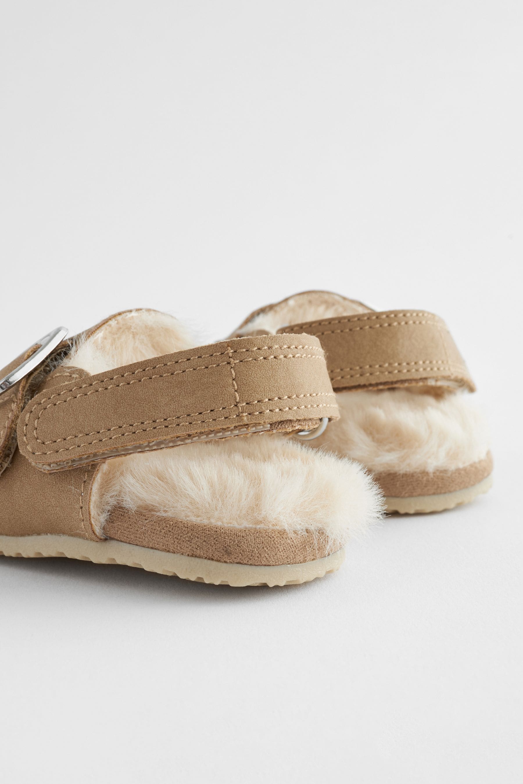 Neutral Faux Fur Lined Baby Clog Shoes (0-18mths)